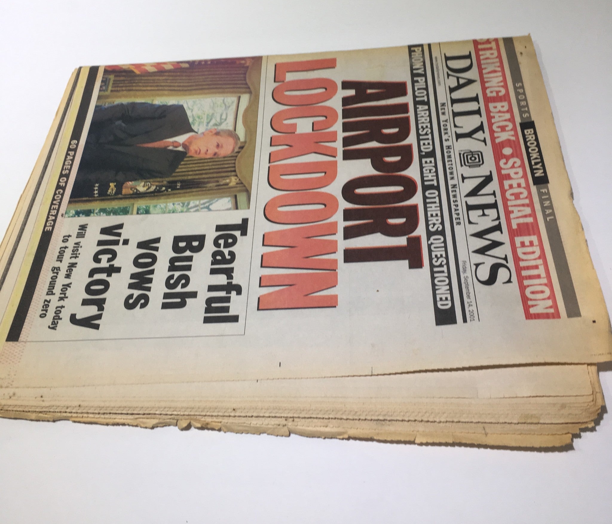 NY Daily News:9/14/2001, Airport Lockdown, Tearful Pres Bush Vows Victory