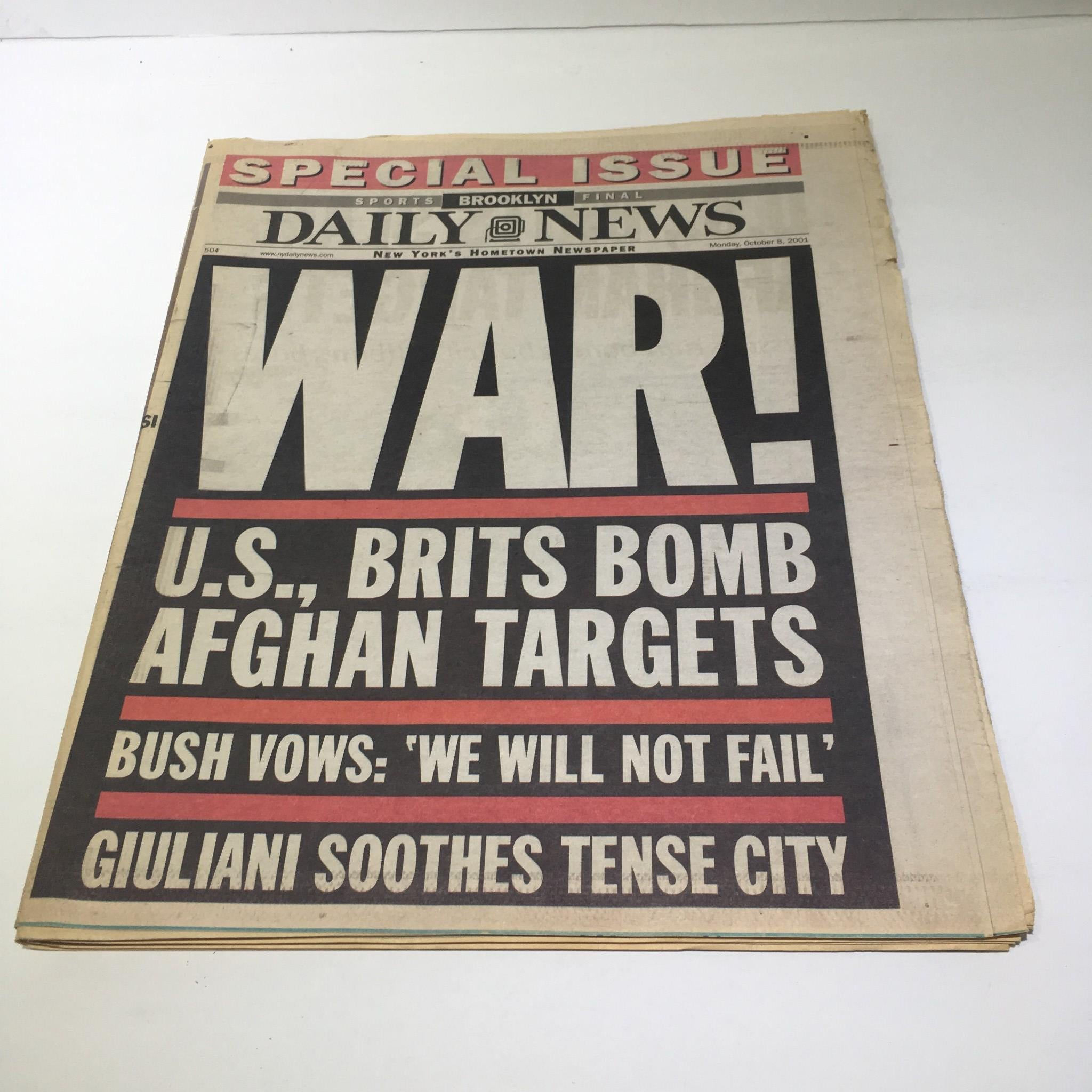 NY Daily News:10/8/2001, U.S Brits Bomb Afghan Targets, Bush Vows