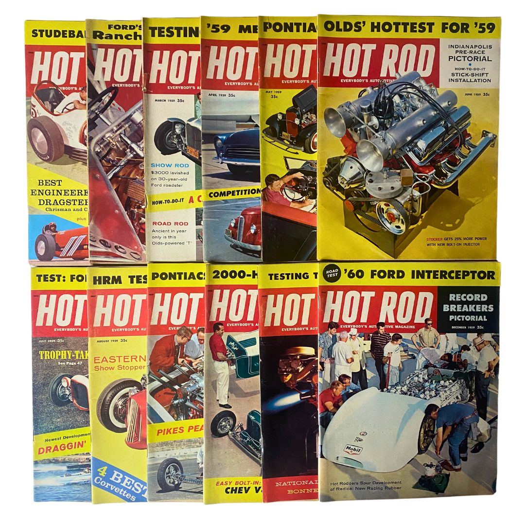 Lot of 12 VTG Hot Rod Magazine January - December 1959 Complete Year