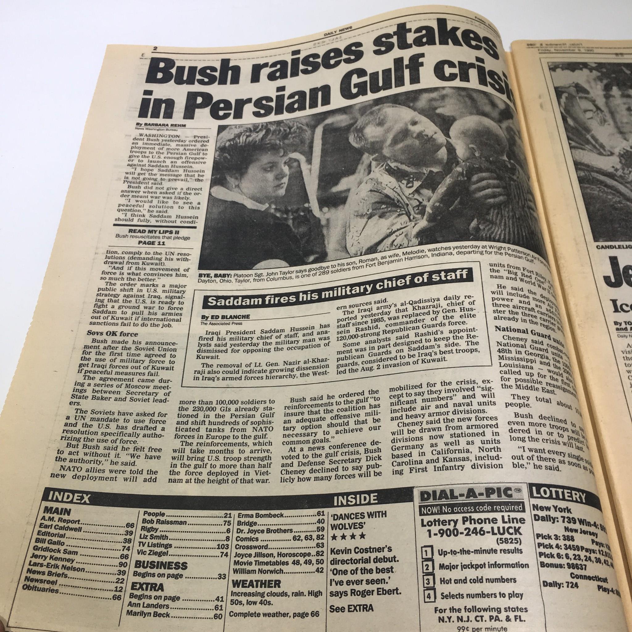 NY Daily News:Nov 9 1990, Saddam Hussein! Pres Bush Ups the Mideast, New Buildup