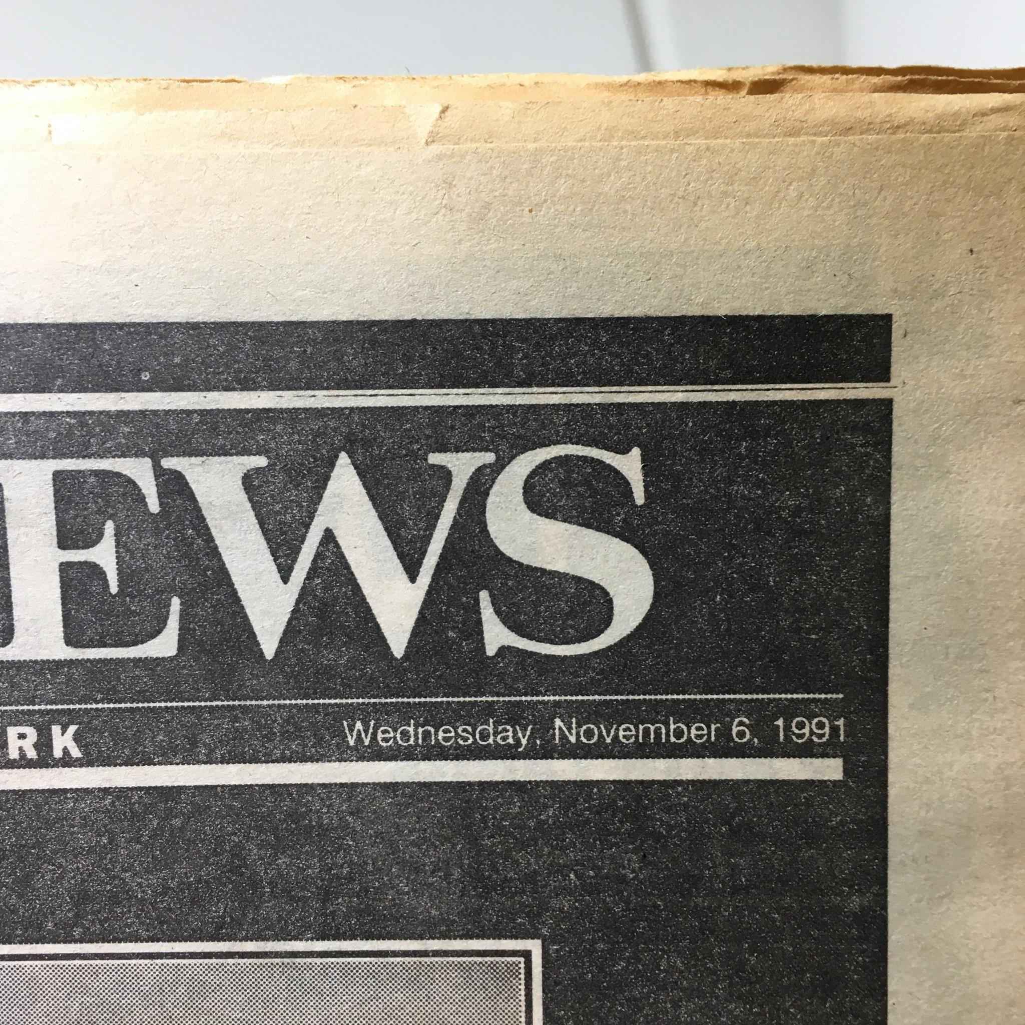 Top view of the November 6, 1991 NY Daily News featuring the date prominently displayed, marking the day's tribute to Robert Maxwell, 1923-1991.