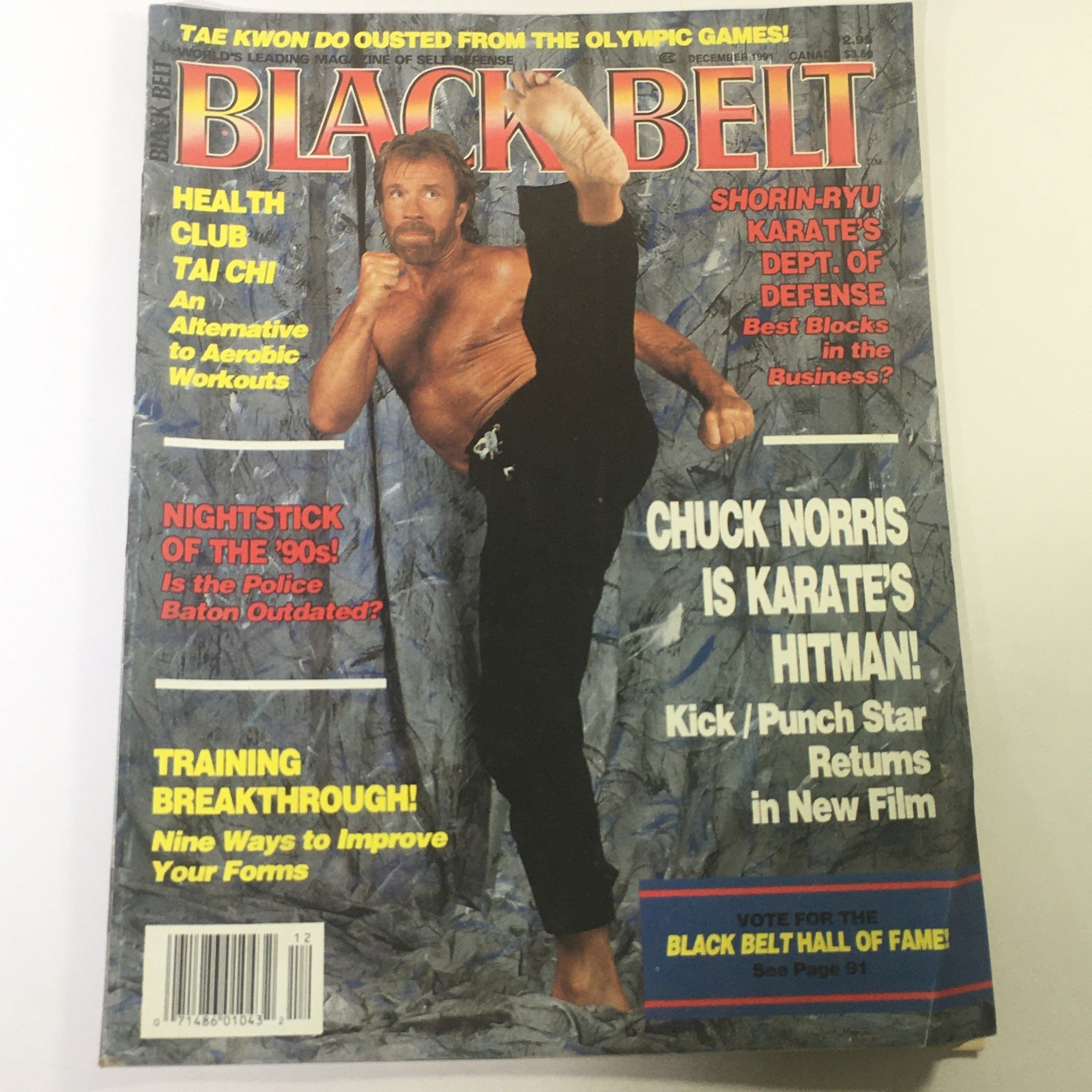 Black Belt Magazine December 1991 - Chuck Norris / Shorin-Ryu Karate / Newsstand