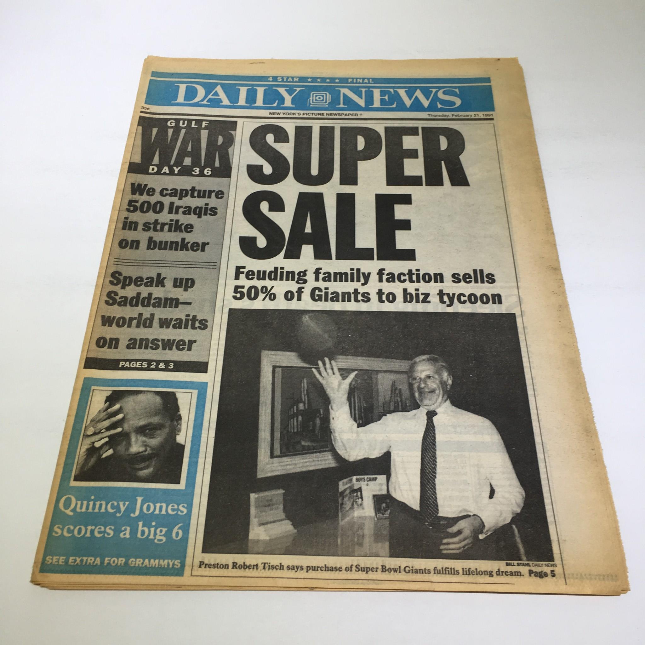 NY Daily News:2/21/91,Feuding Family Faction Sells 50% of Giants to Biz Tycoon