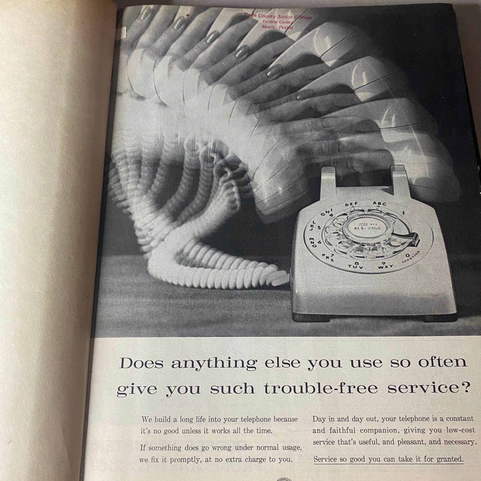 Interior page of the VTG 1962 Bound Life Magazine, featuring an old telephone advertisement.