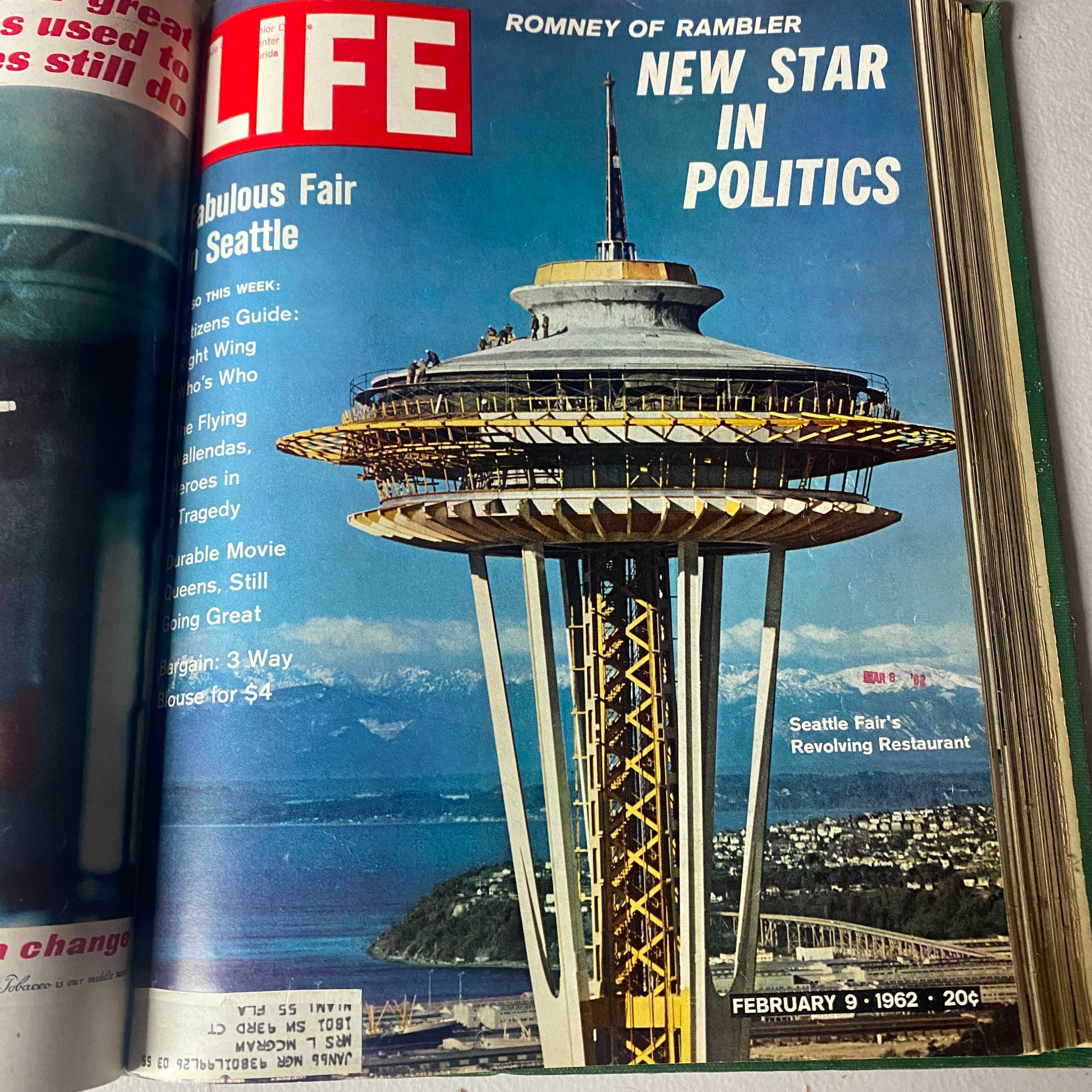 VTG 1962 Bound Life Magazine Cover highlighting the Seattle World's Fair and its revolving restaurant from the February 9, 1962 issue.