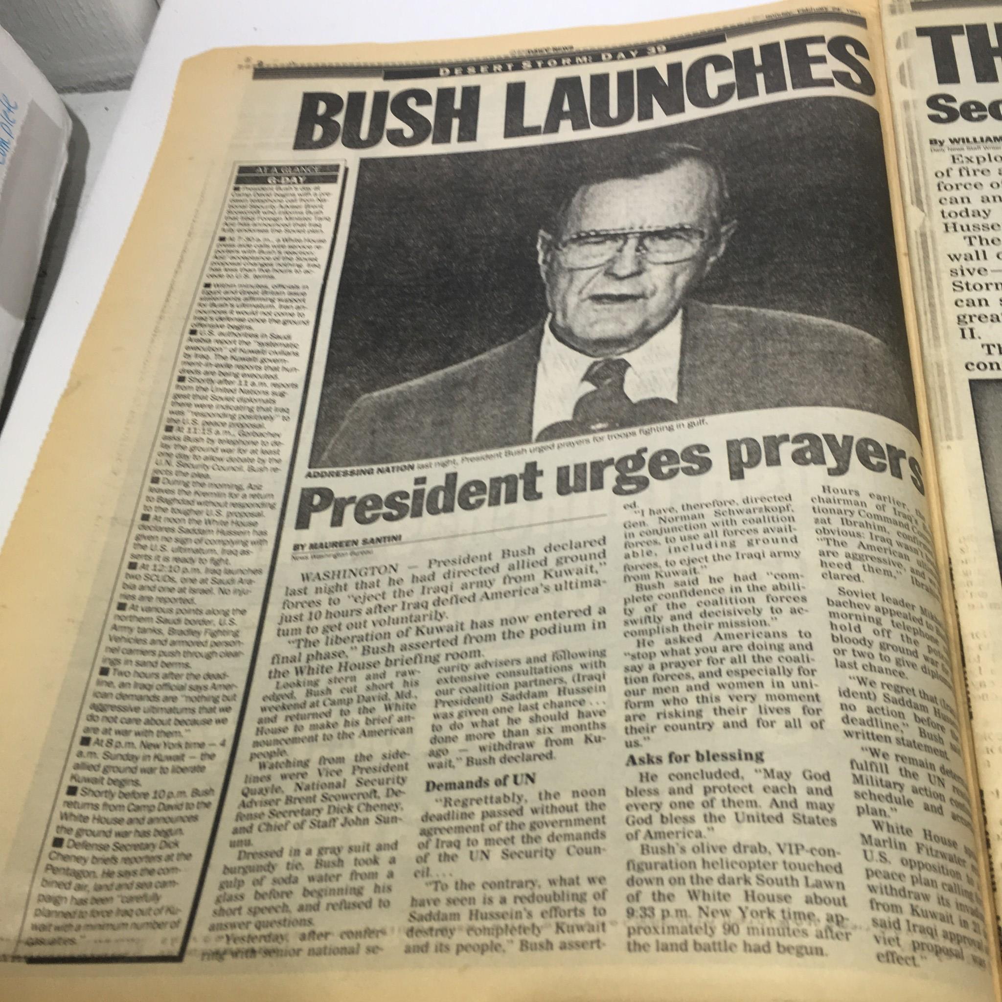 NY Daily News: Feb 24 1991, Attack Begins, Urges Americans to Say a Prayer