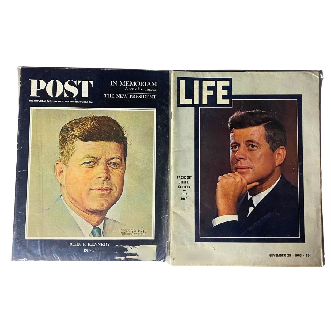 Lot of 2 VTG The Saturday Evening Post & Life Magazine 1963 John F. Kennedy