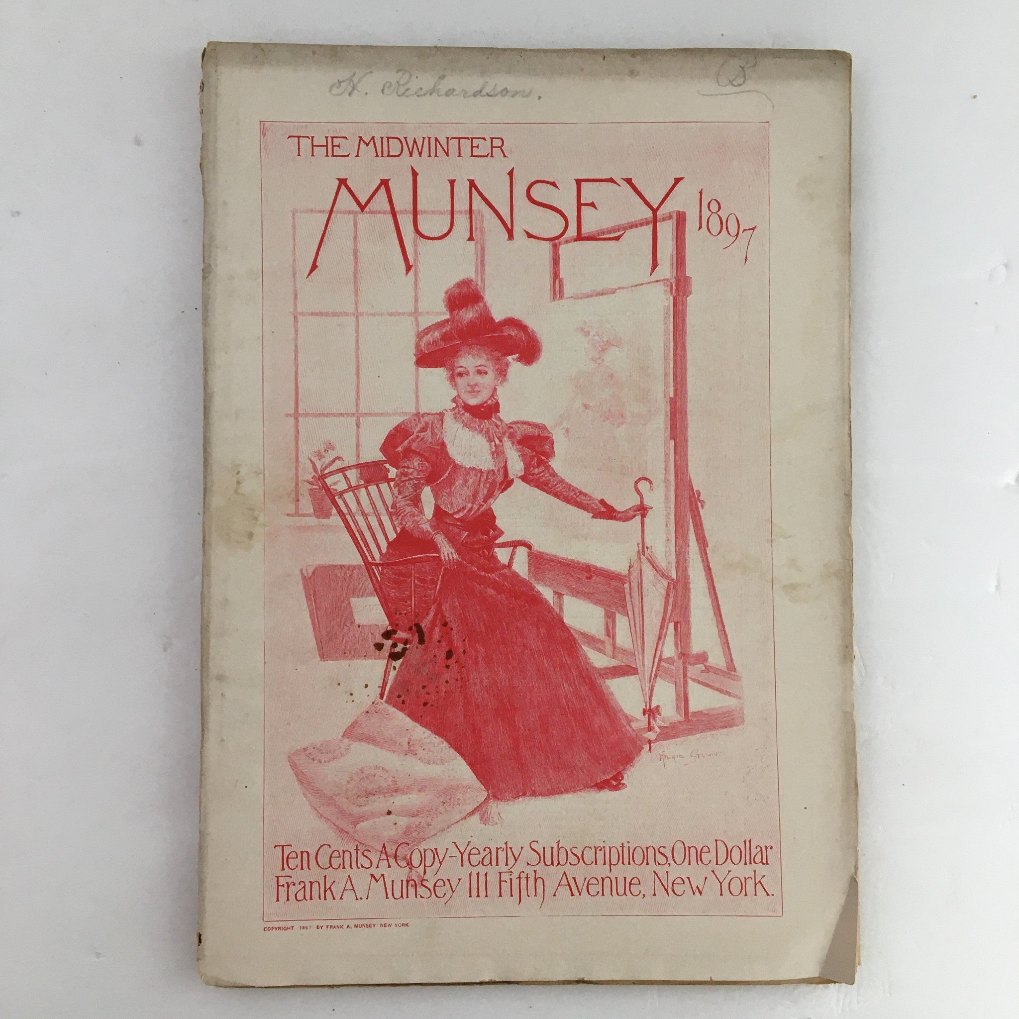 Cover page of Munsey's Magazine Midwinter 1897 featuring a woman in period attire, emphasizing the magazine's historical significance.
