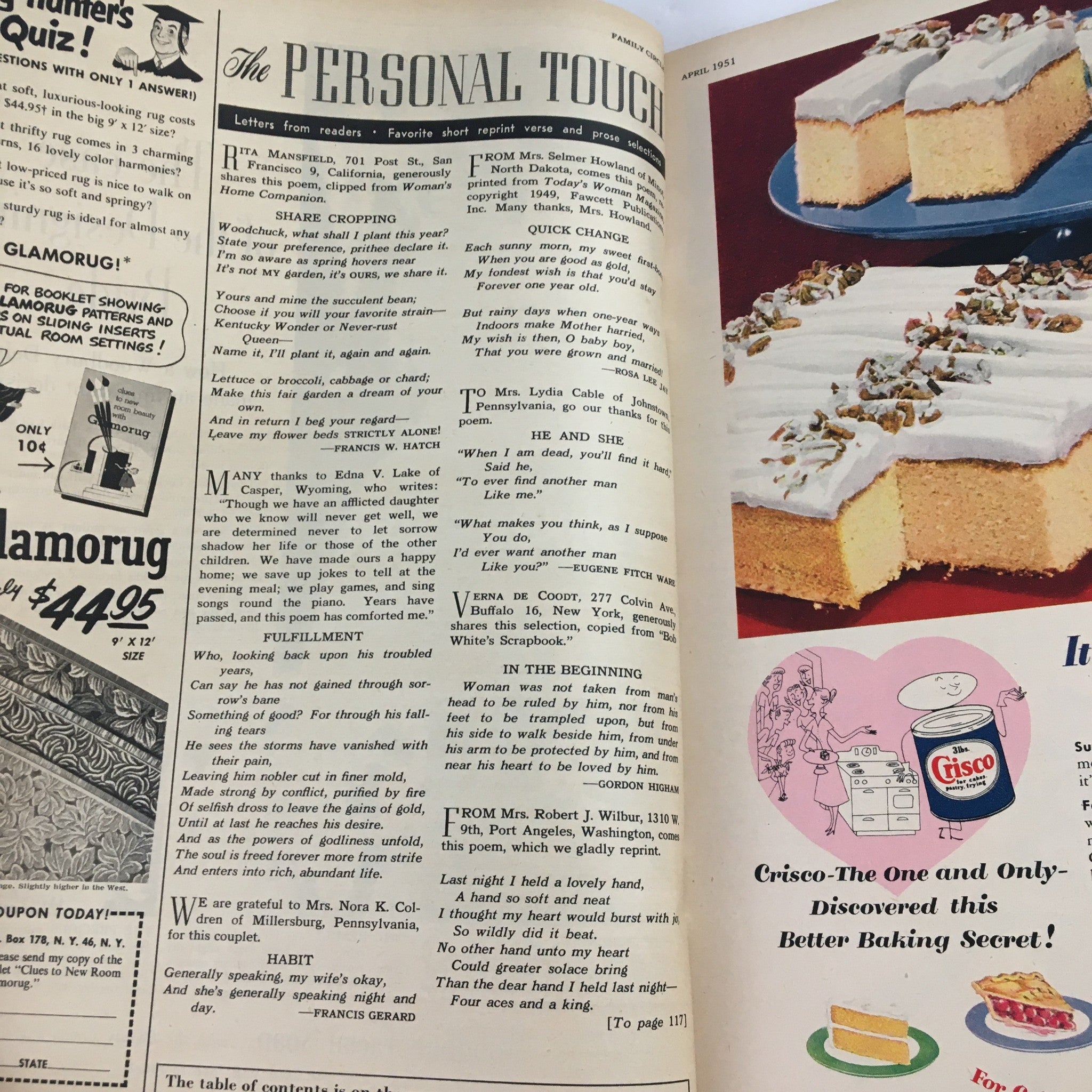 The Family Circle Magazine April 1951 Libby's Fruit-Freeze Cake Recipe No Label