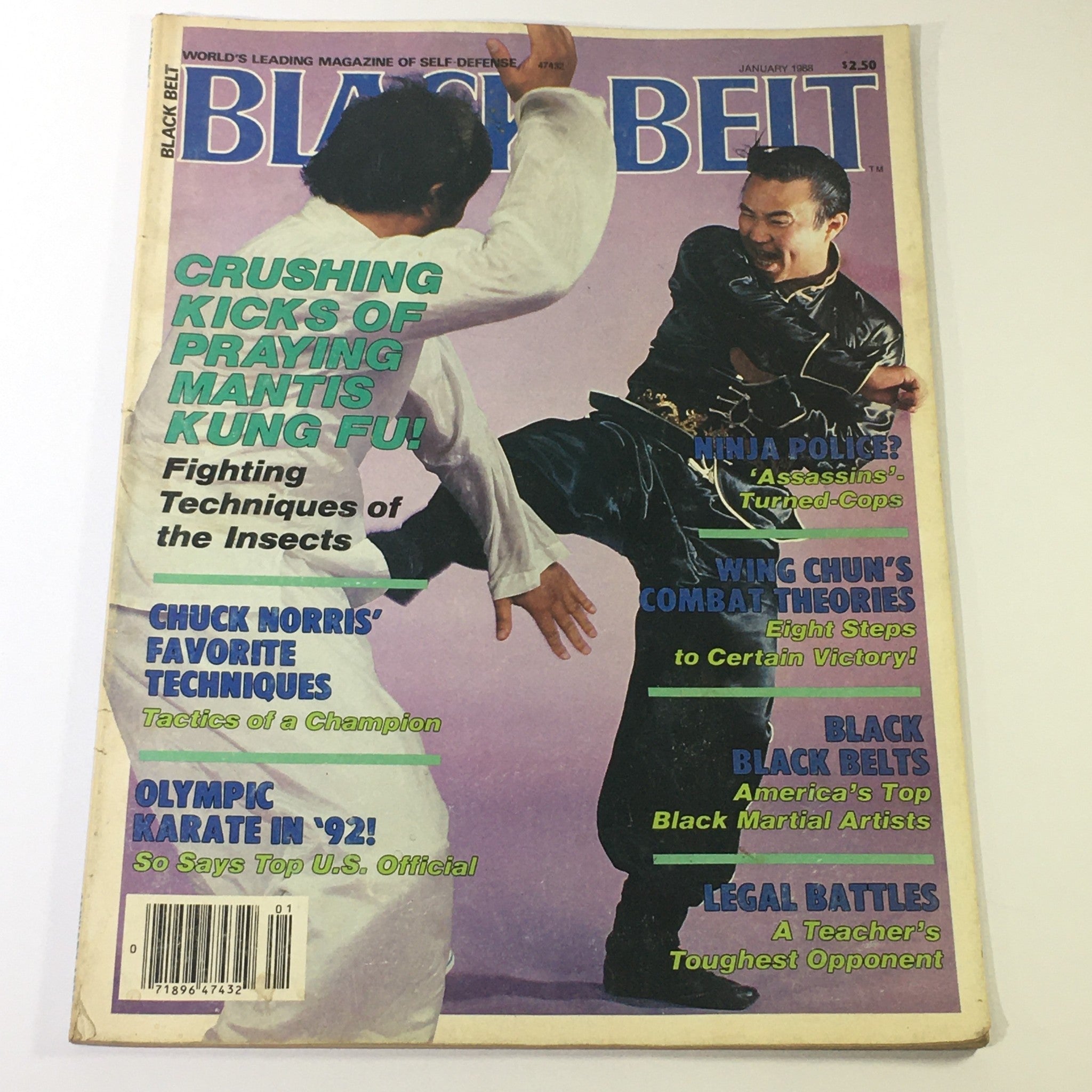 VTG Black Belt Magazine January 1988 - Chuck Norris Technique / Wing Chun Combat