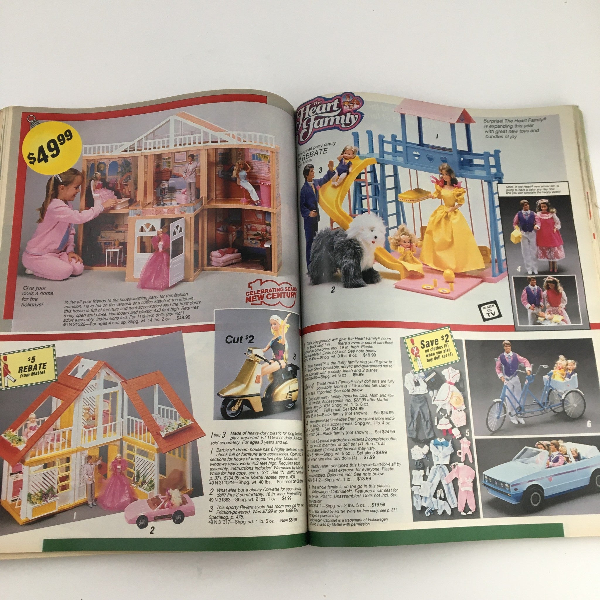 1986 Sears Wish Book For Kids Barbie Toy Catalog page showing The Heart Family playsets, dolls, and a dollhouse, highlighting fun toys and creative play opportunities.
