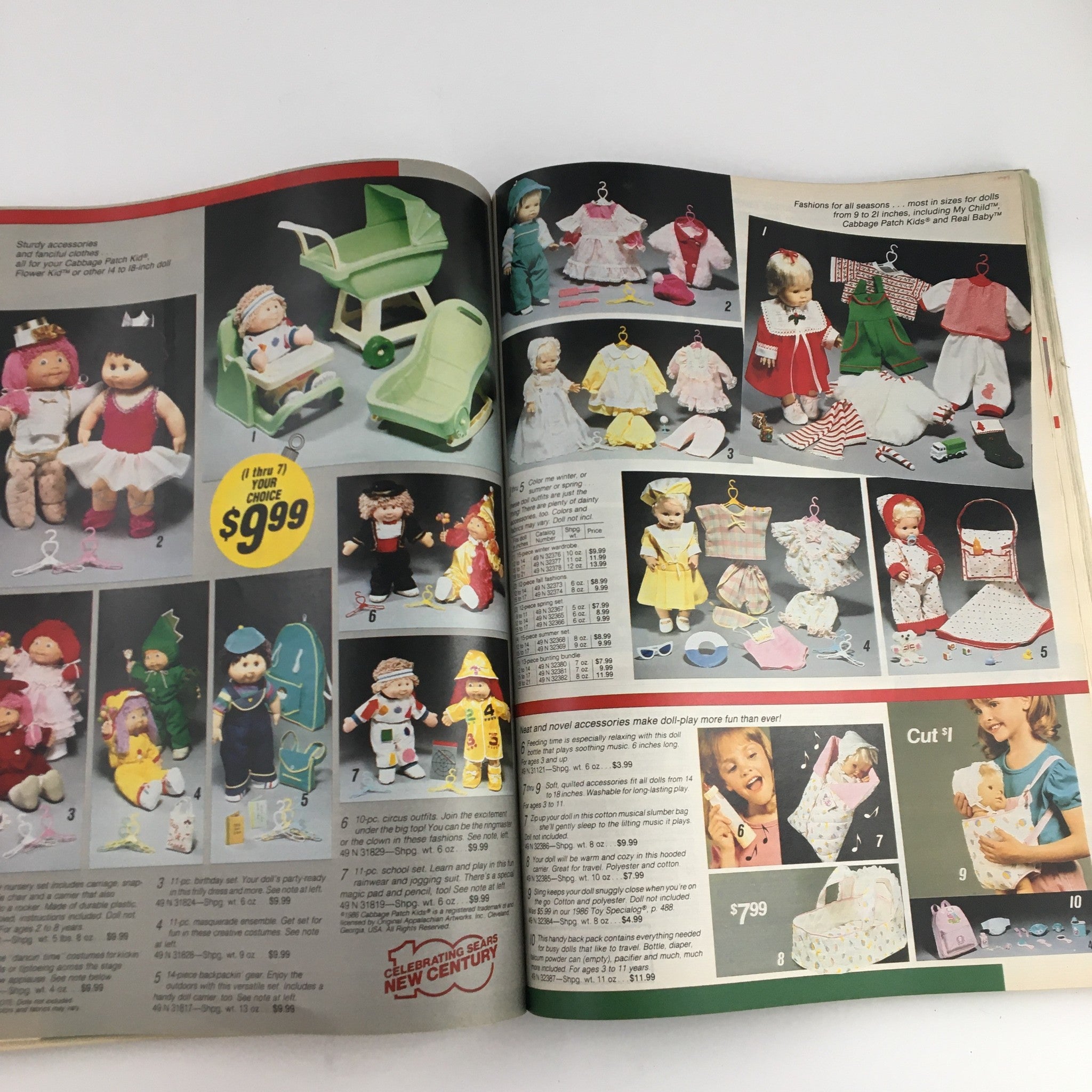 1986 Sears Wish Book For Kids Barbie Toy Catalog featuring various doll accessories, including outfits and doll care items, appealing to young doll enthusiasts.