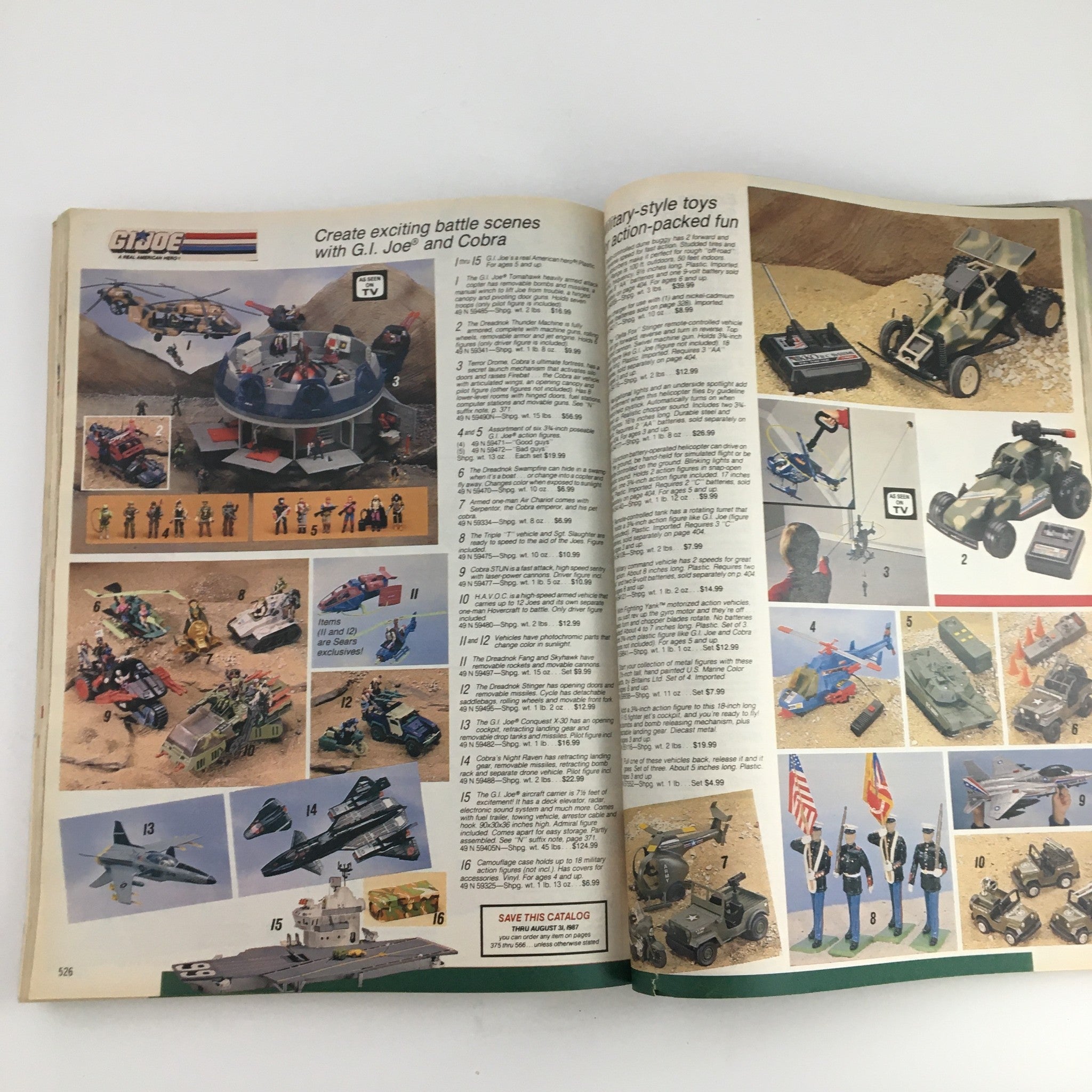 1986 Sears Wish Book For Kids Barbie Toy Catalog page featuring G.I. Joe action figures and vehicles, showcasing a variety of toys for imaginative play.