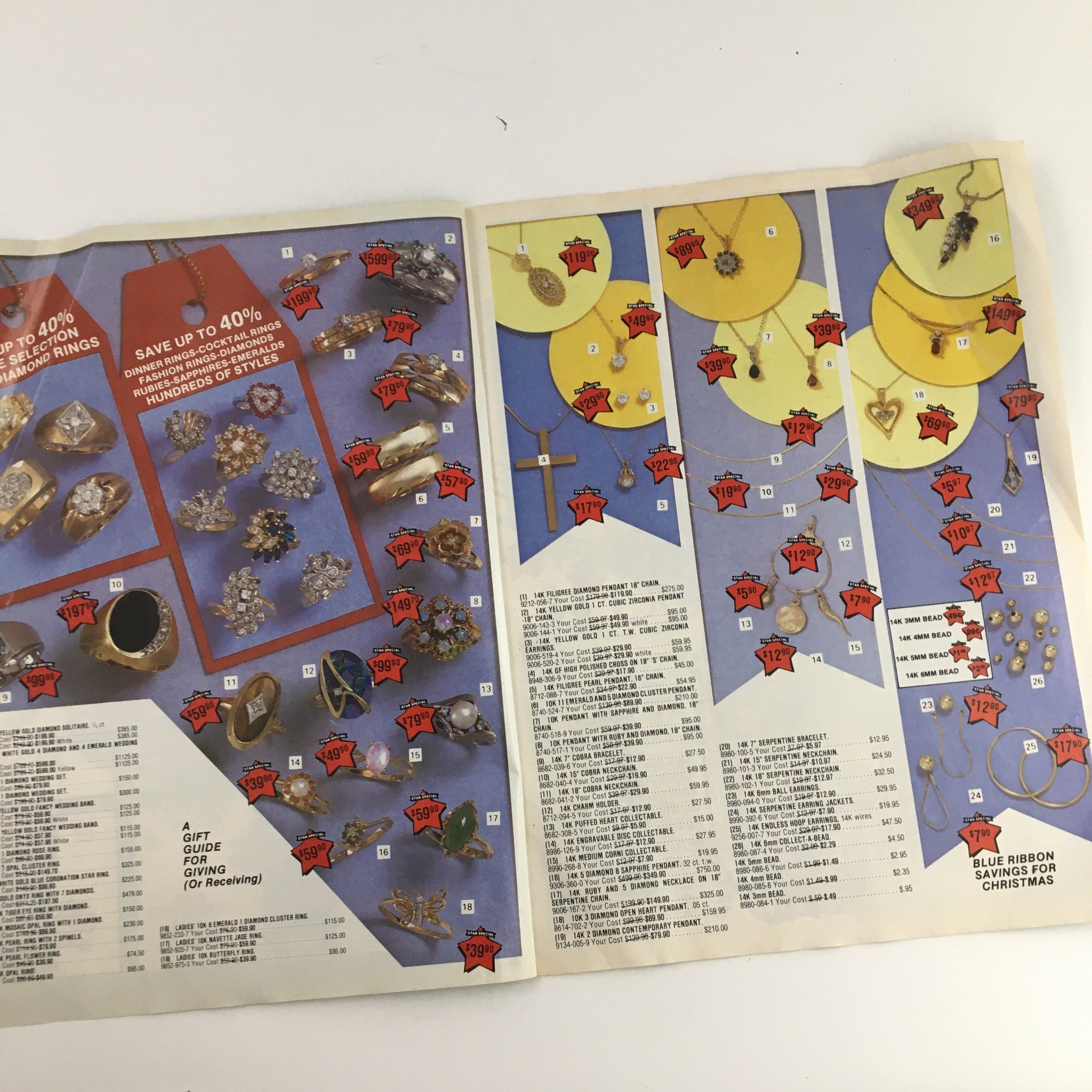Inside pages of the 1981 Present Co. Holiday Sale Specials Kodak Price Guide Catalog featuring jewelry and accessories with sale prices.