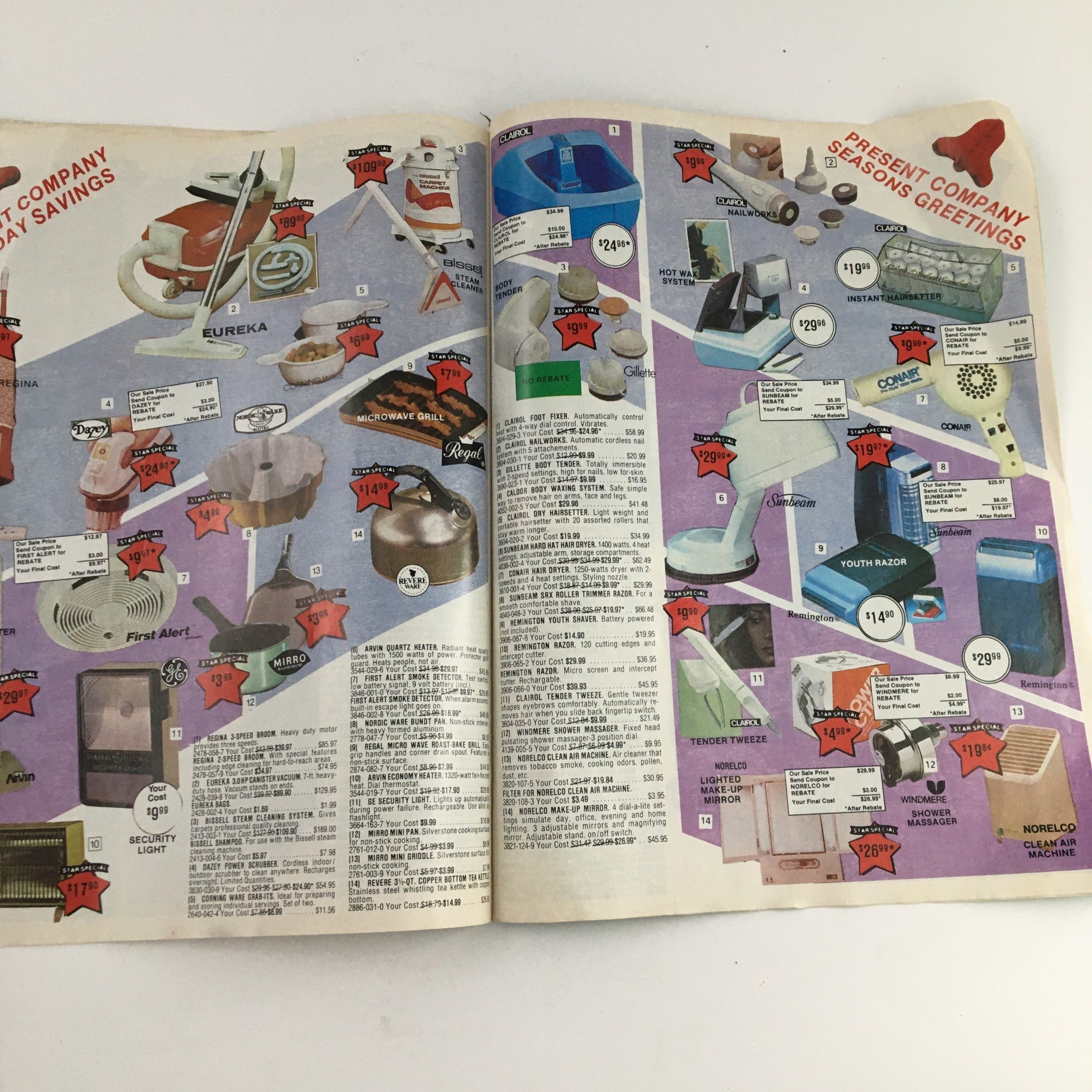 1981 Present Co. Holiday Sale Specials Kodak Price Guide Catalog featuring a range of electronic appliances and personal care products with price tags.