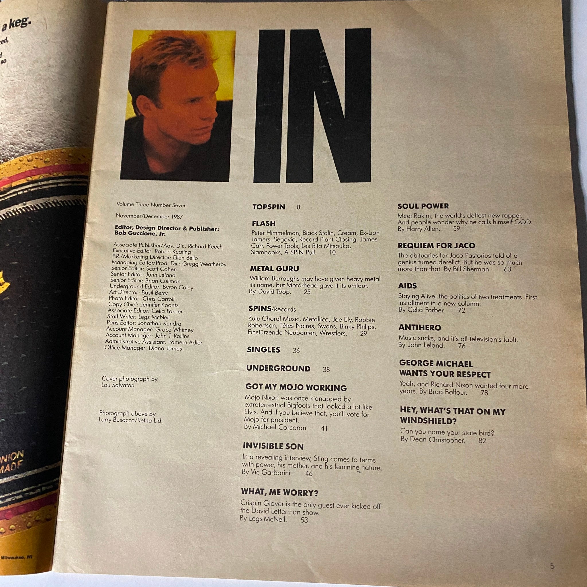 VTG Spin Magazine November 1987 Vol 3 No. 7 Sting Oedipus Rising No Label