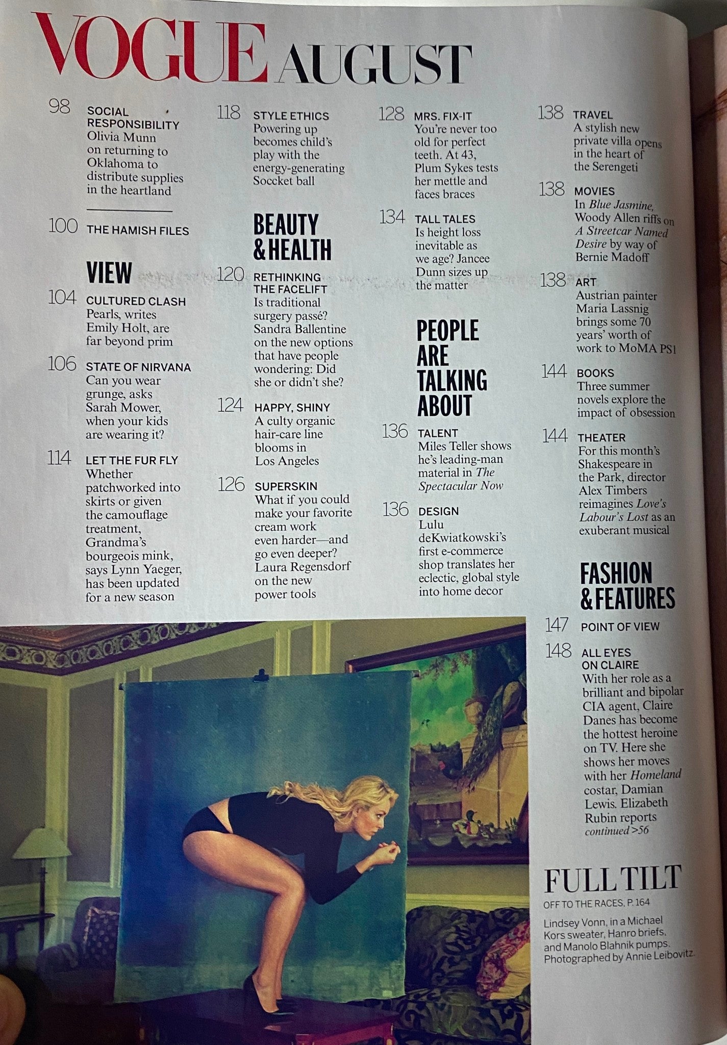 Another interior page of Vogue Magazine August 2013 featuring articles on beauty, health, and lifestyle, highlighting the magazine's editorial focus.