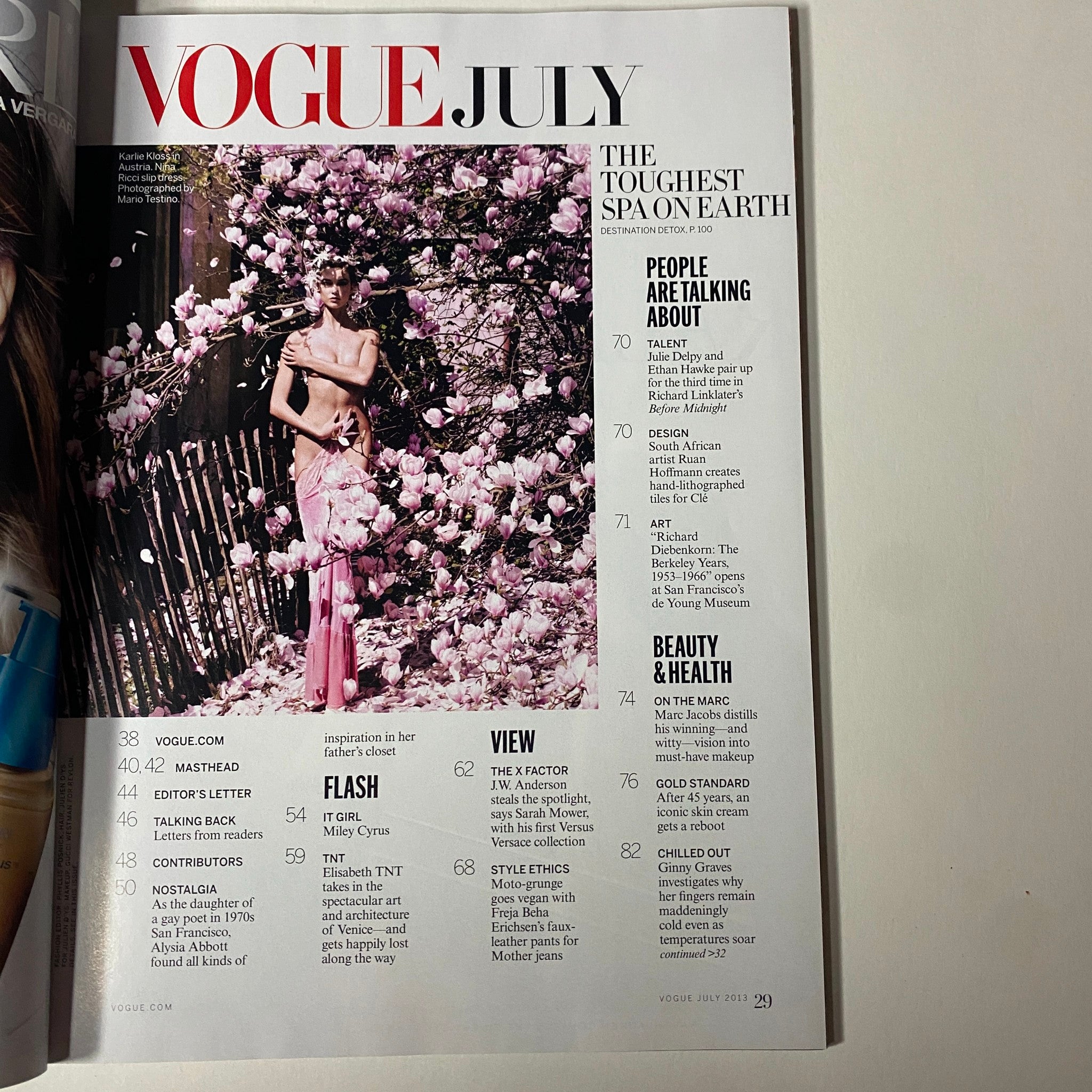Inside page of Vogue Magazine July 2013 displaying the table of contents, featuring articles on fashion and lifestyle, including features related to Katy Perry.