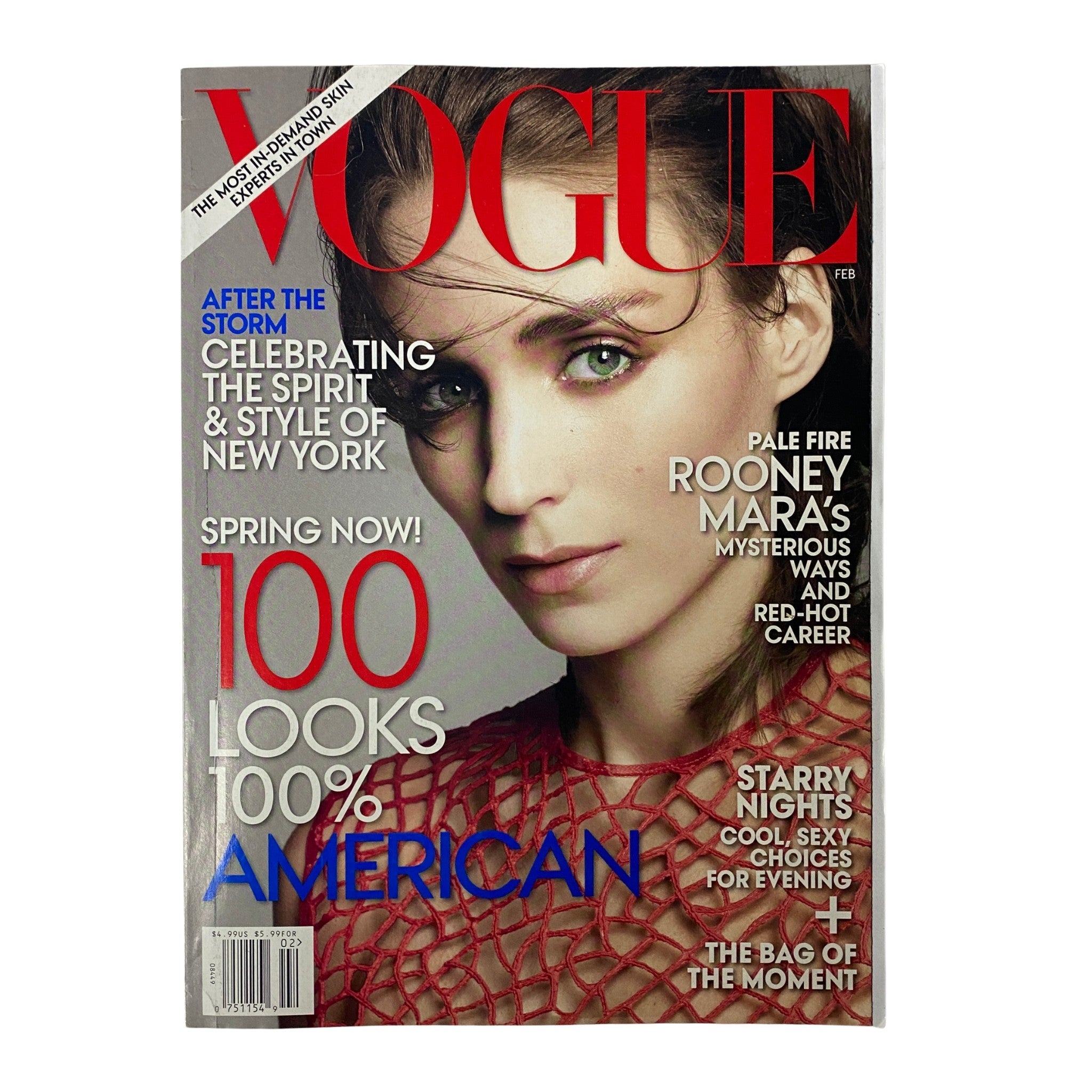 Vogue Magazine February 2013 featuring Rooney Mara on the cover, showcasing a striking Calvin Klein Collection outfit, with headlines emphasizing style and beauty.