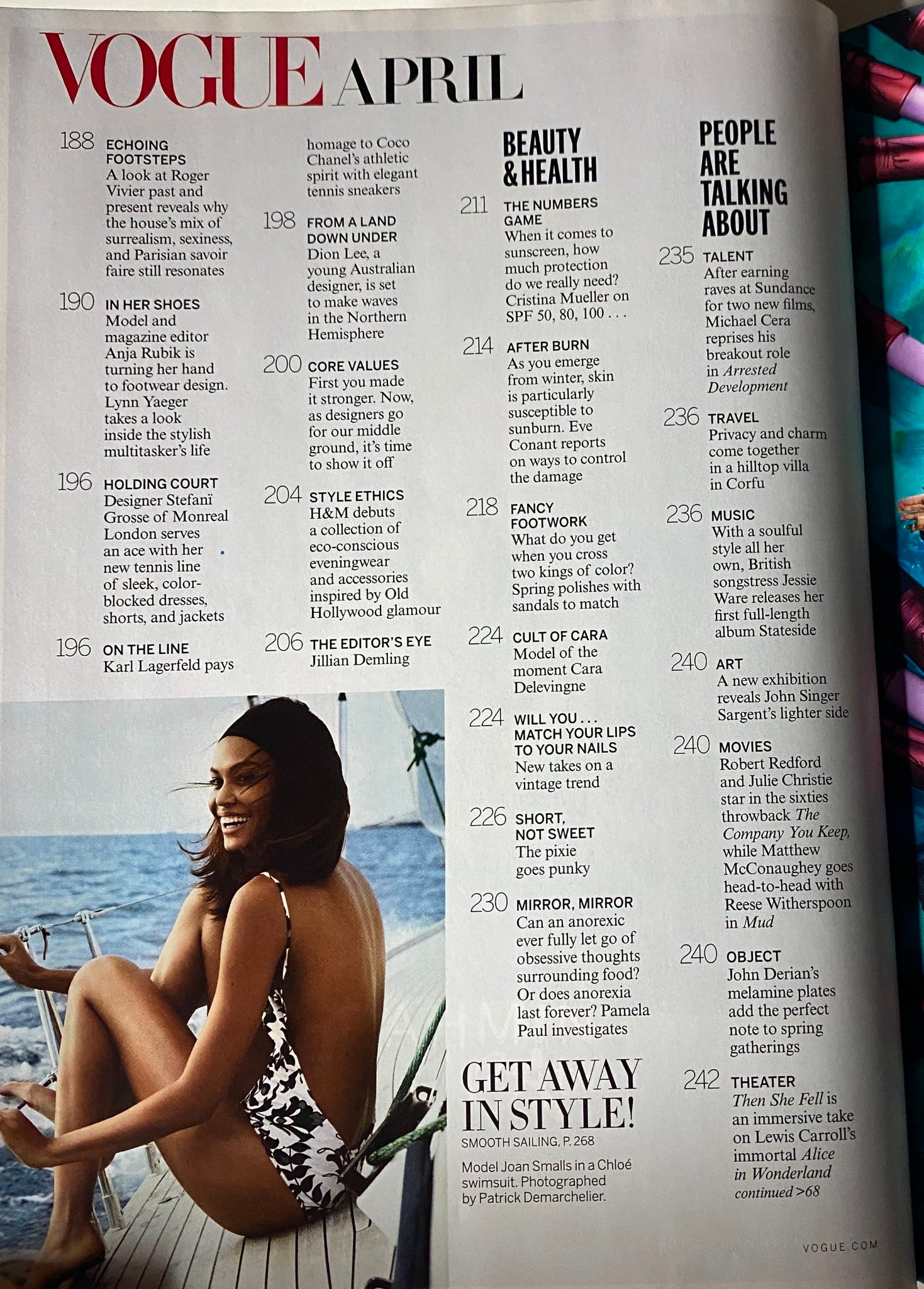 Page from Vogue Magazine April 2013 featuring fashion and lifestyle coverage, showcasing an article on beauty and health, complementing the issue's theme of inspiration and style as seen in the Michelle Obama cover.
