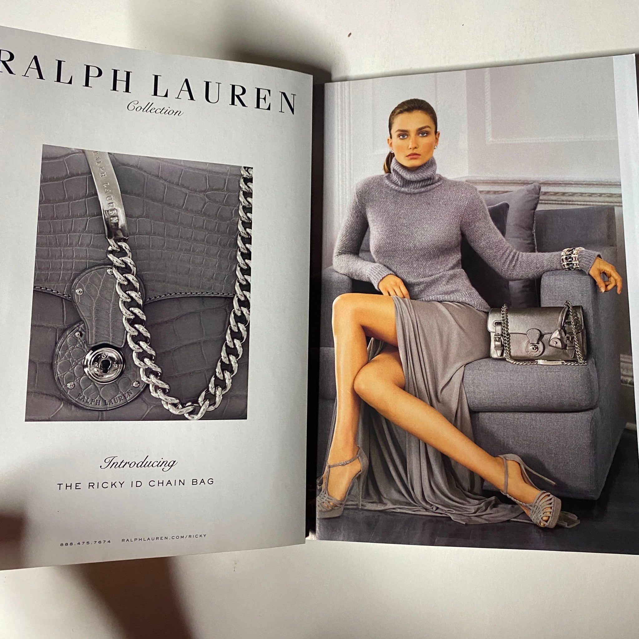 Vogue Magazine August 2014 Blake Lively Cover No Label VG - Ralph Lauren advertisement featuring a model in a stylish outfit beside a luxurious handbag.