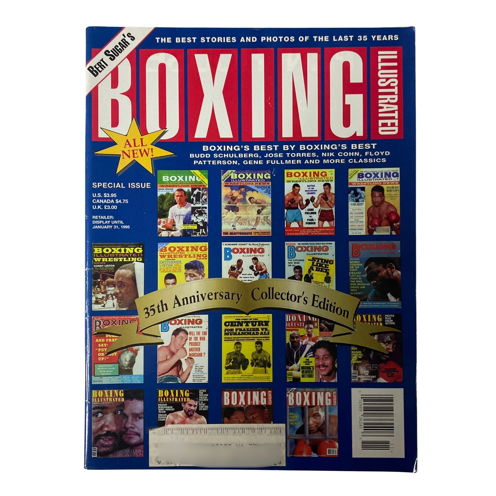 Cover of Boxing Illustrated Magazine 1994 - 35th Anniversary Collector’s Edition featuring George Foreman and Lennox Lewis with bold red and yellow text.