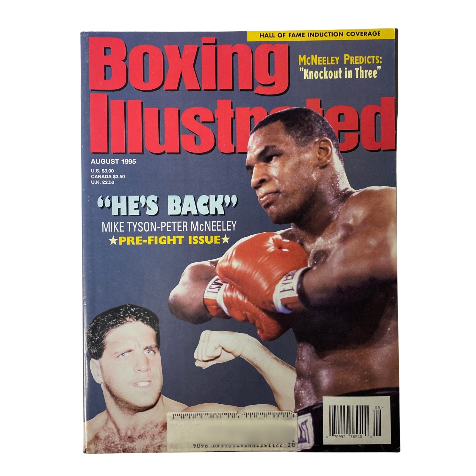 Boxing Illustrated Magazine August 1995 cover featuring Mike Tyson and Peter McNeeley, showcasing the headline 'HE'S BACK' and highlighting the pre-fight issue for their anticipated match.