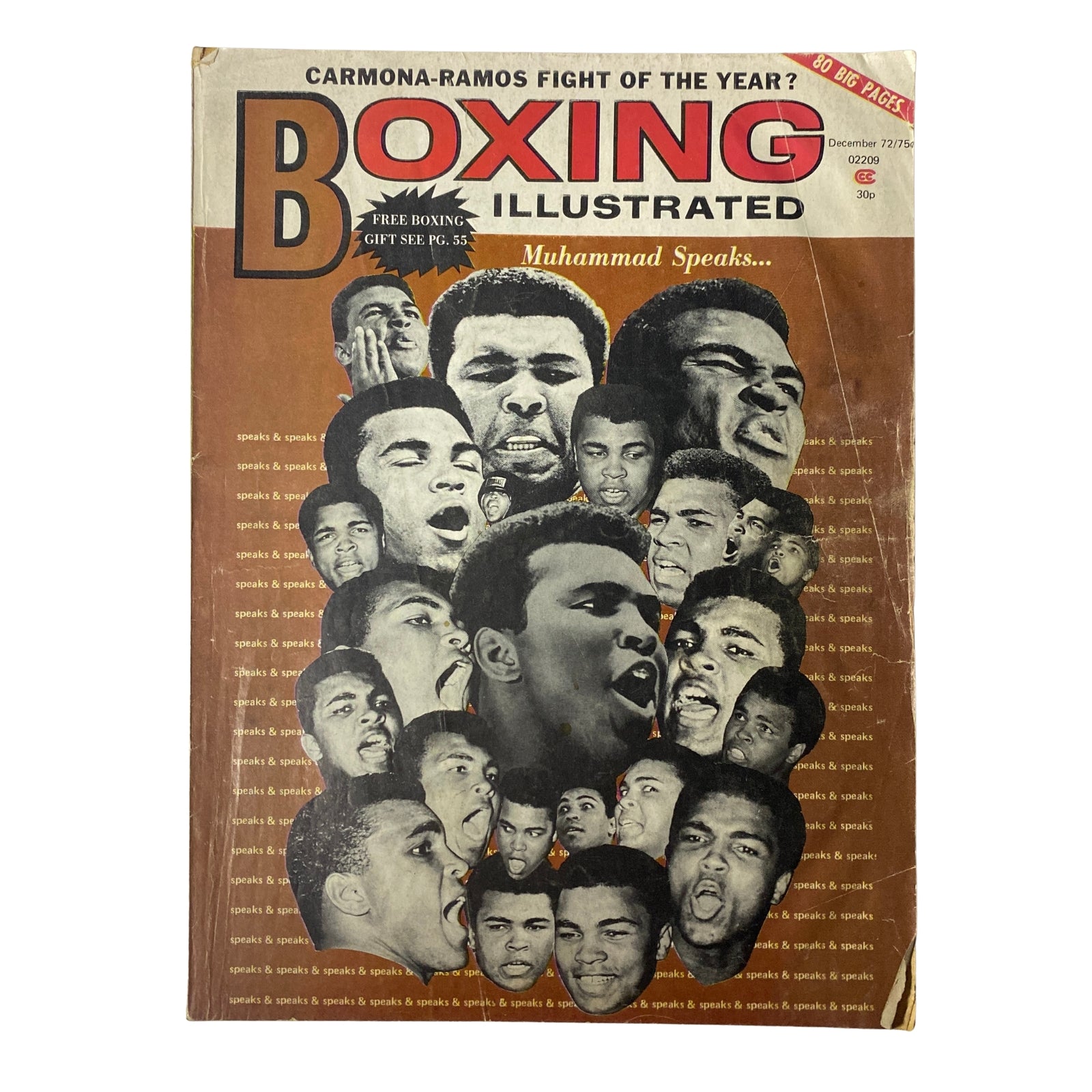 Cover of Boxing Illustrated Magazine December 1972 featuring Muhammad Ali and multiple images of the boxing legend. This issue is noted for capturing a pivotal moment in Ali's career.