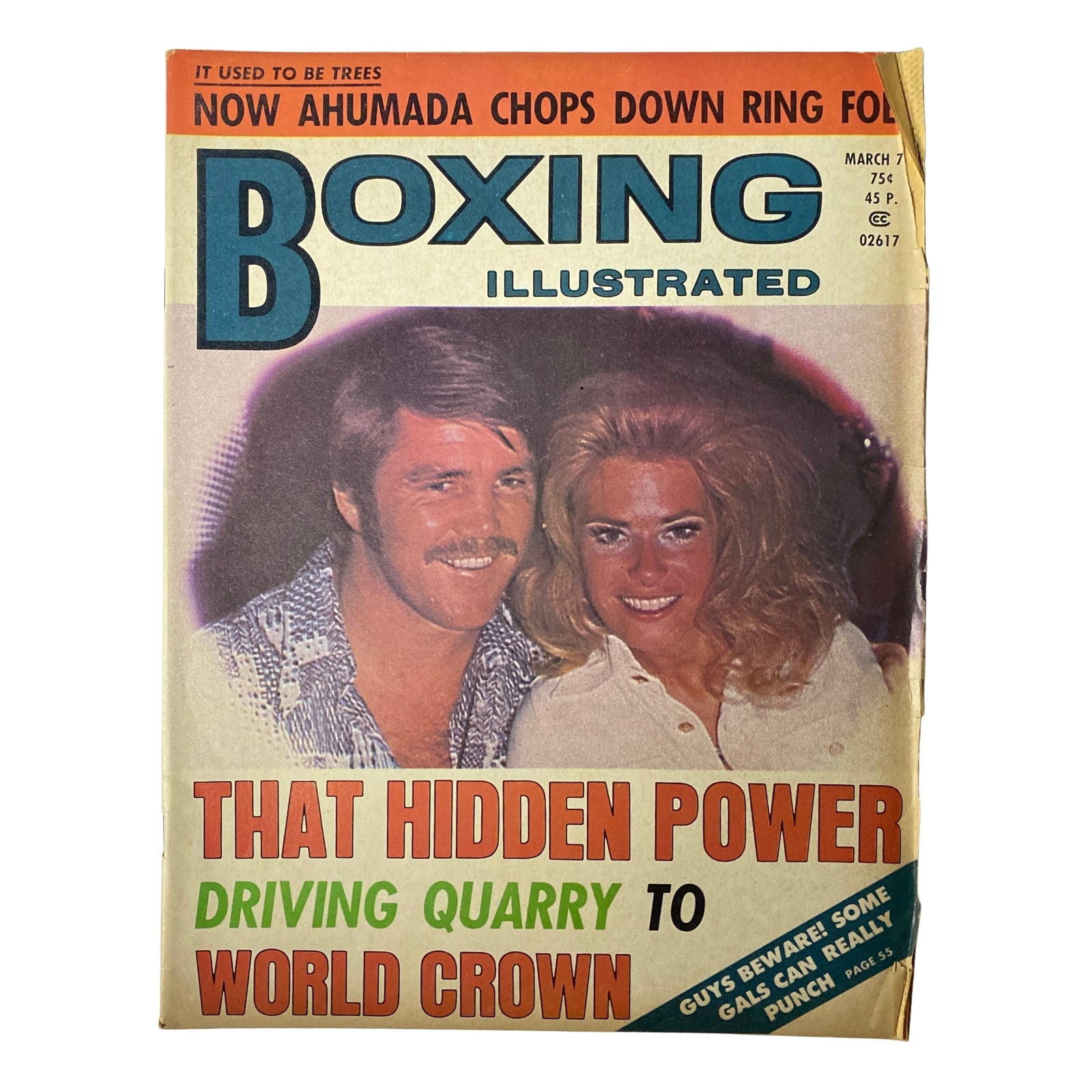 Boxing Illustrated Magazine March 1974 featuring Jerry Quarry on the cover, showcasing the allure of heavyweight boxing during the 1970s.