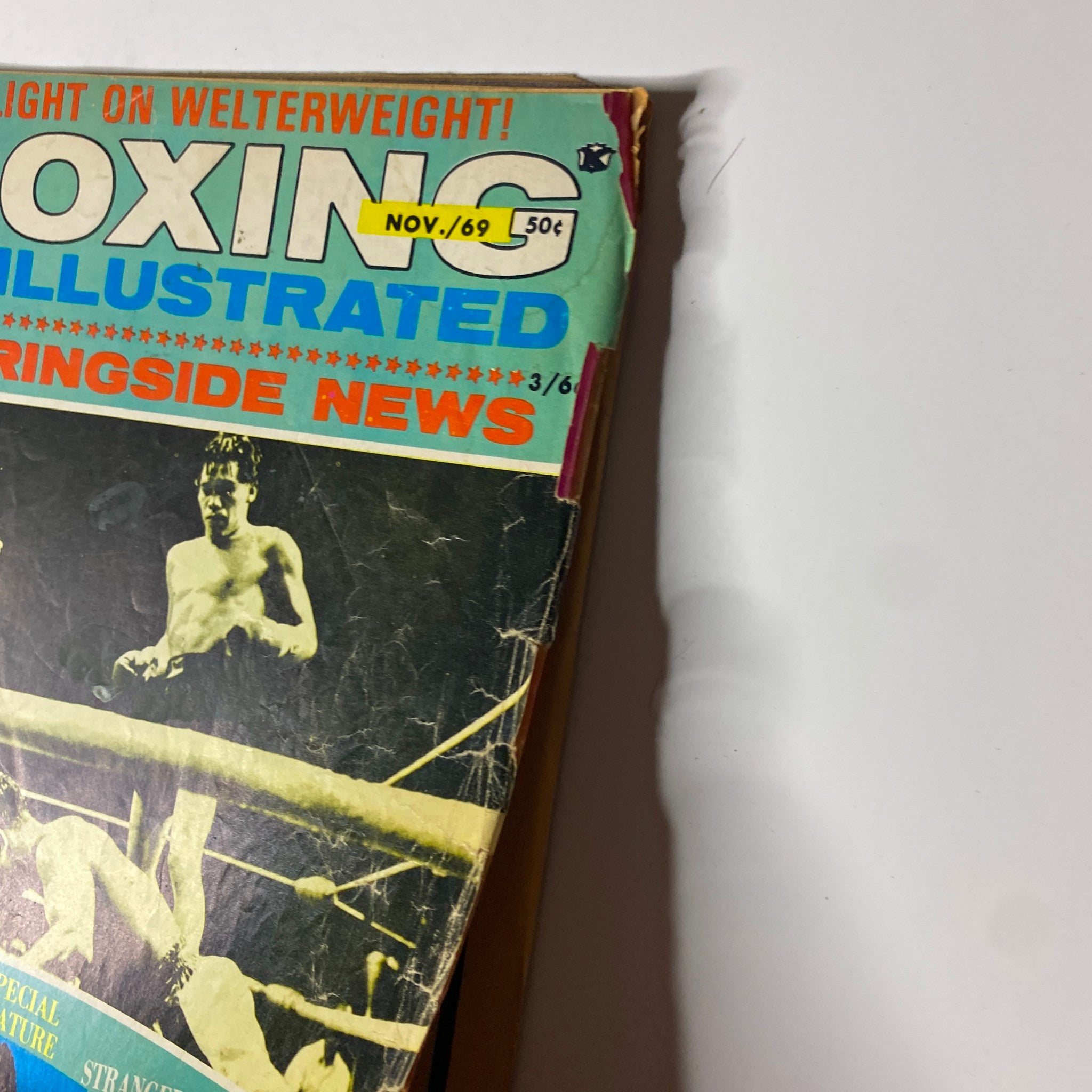 Front cover of Boxing Illustrated Magazine November 1969 with a headline and a price tag, featuring Rubén Olivares in a boxing scene.