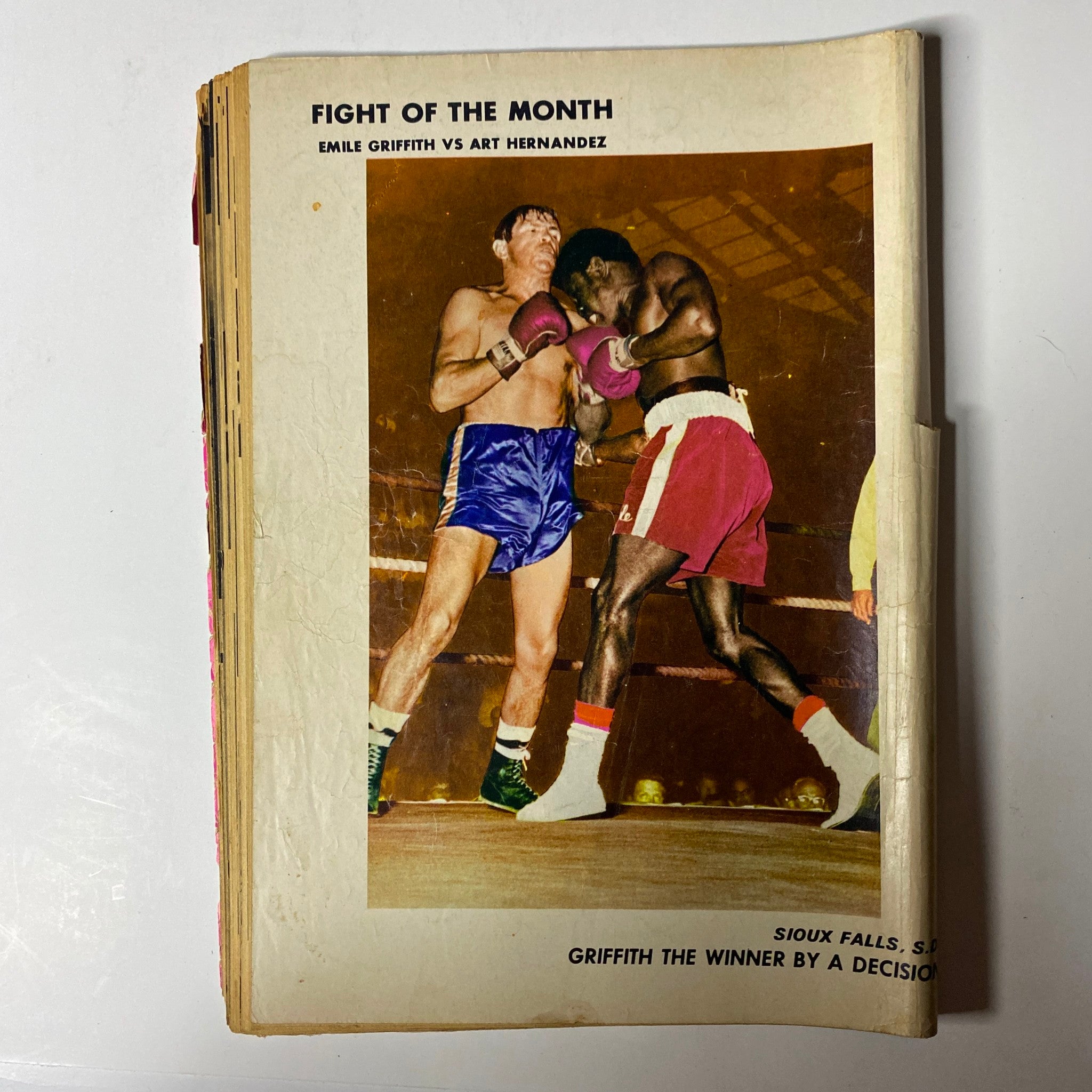 Page featuring 'Fight of the Month' from Boxing Illustrated Magazine November 1969, highlighting the match between Emile Griffith and Art Hernandez.