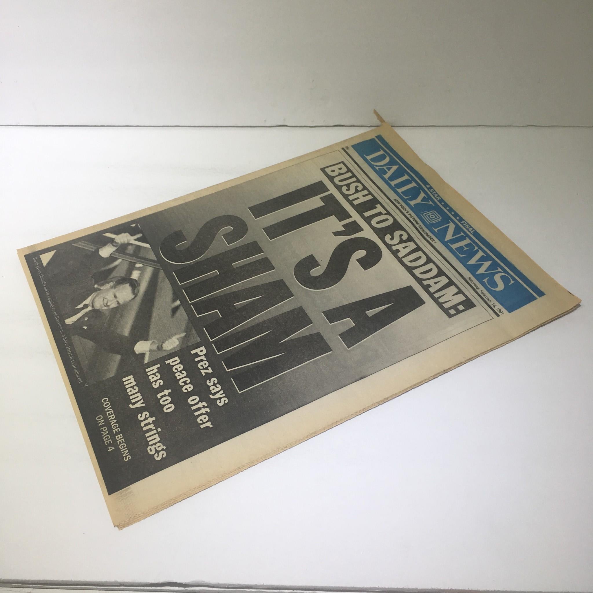 New York Daily News: Feb 16 1991, Bush to Saddam: It's a Sham