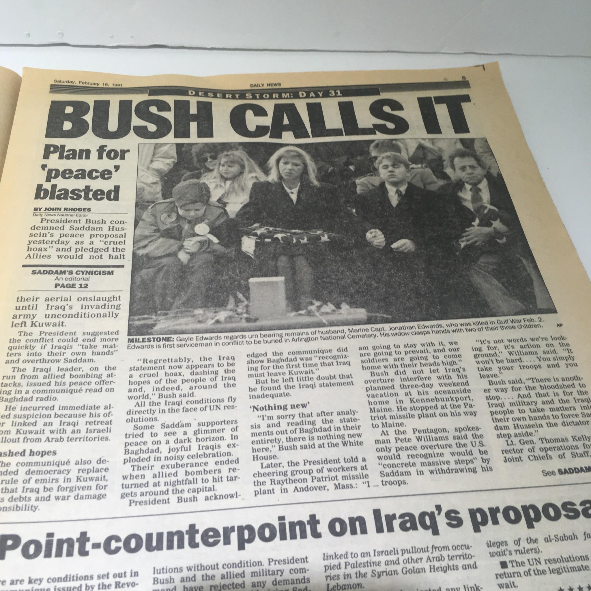 New York Daily News: Feb 16 1991, Bush to Saddam: It's a Sham