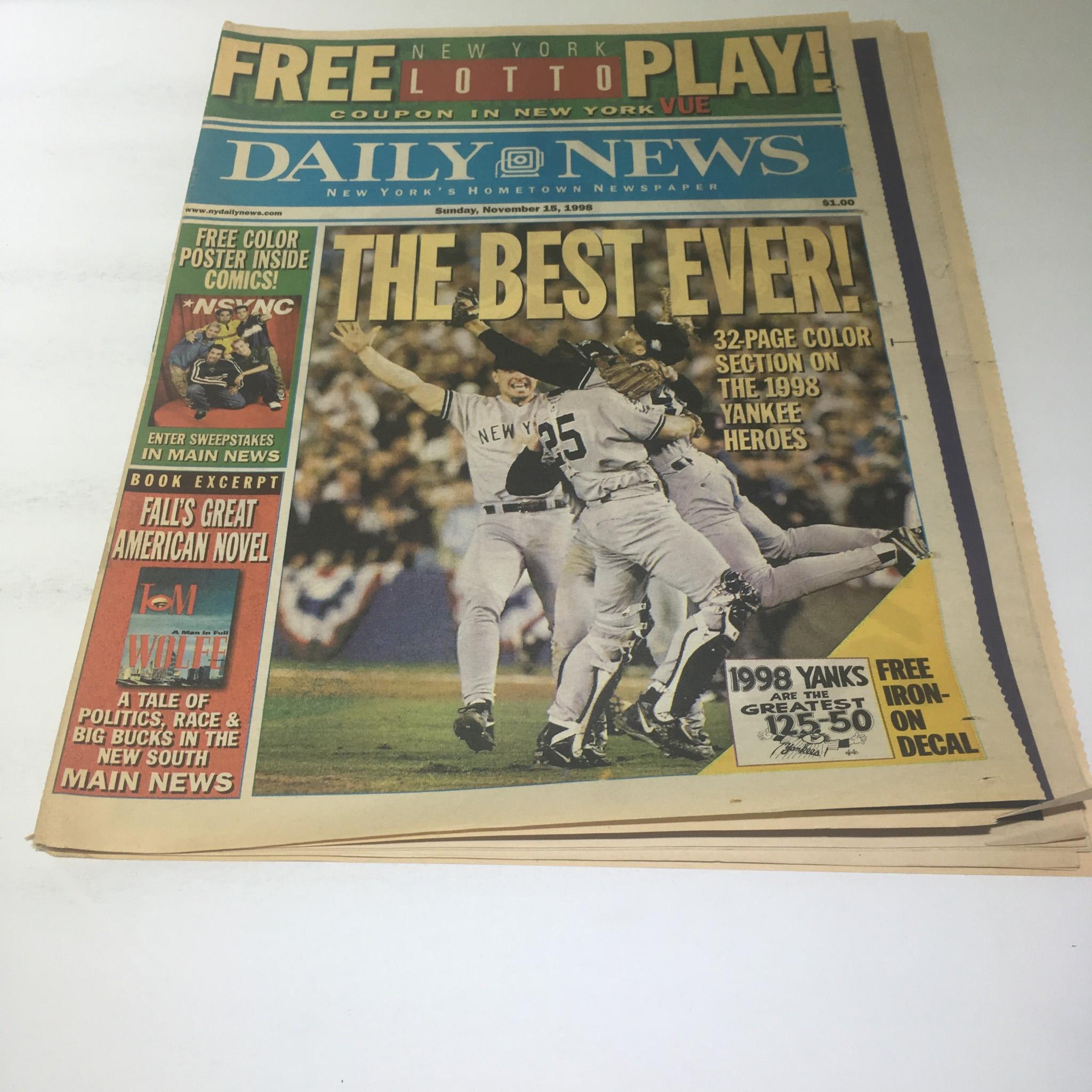 New York Daily News: Nov 15 1998, The Best Ever!  New York Yankees world series