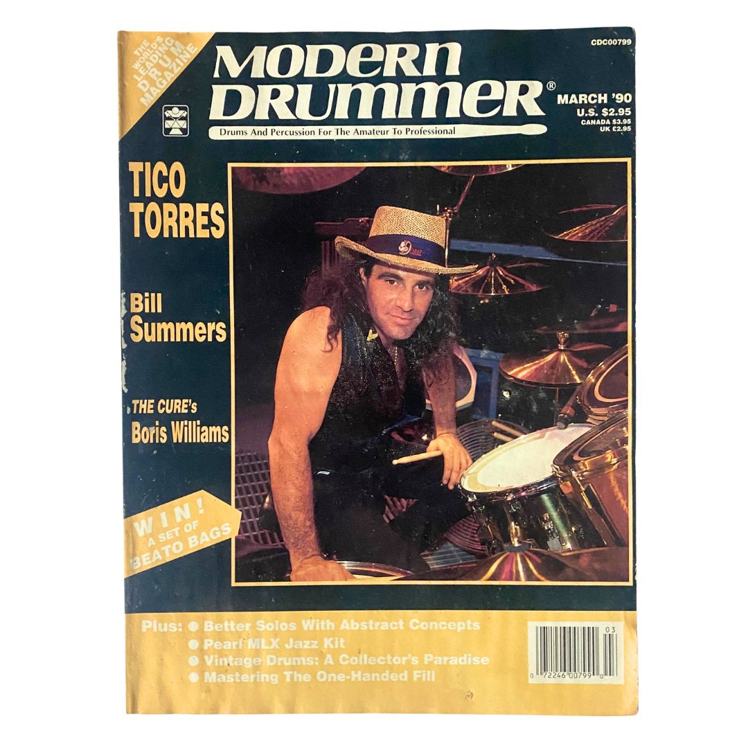 Modern Drummer Magazine March 1990 Tico Torres, Bill Sumners No Label