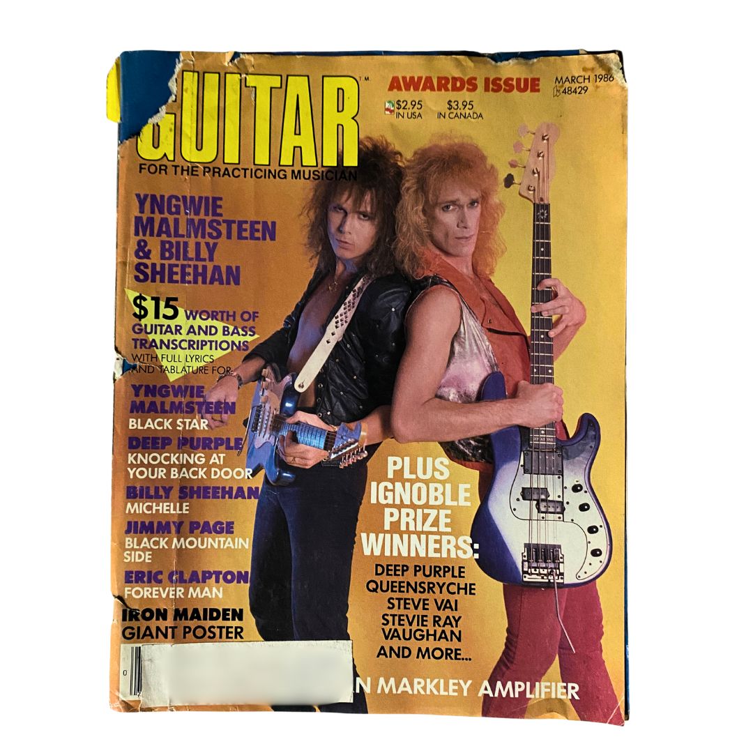 Guitar Magazine March 1986 Yngwie Malmsteen, Billy Sheehan w Poster GD Interior