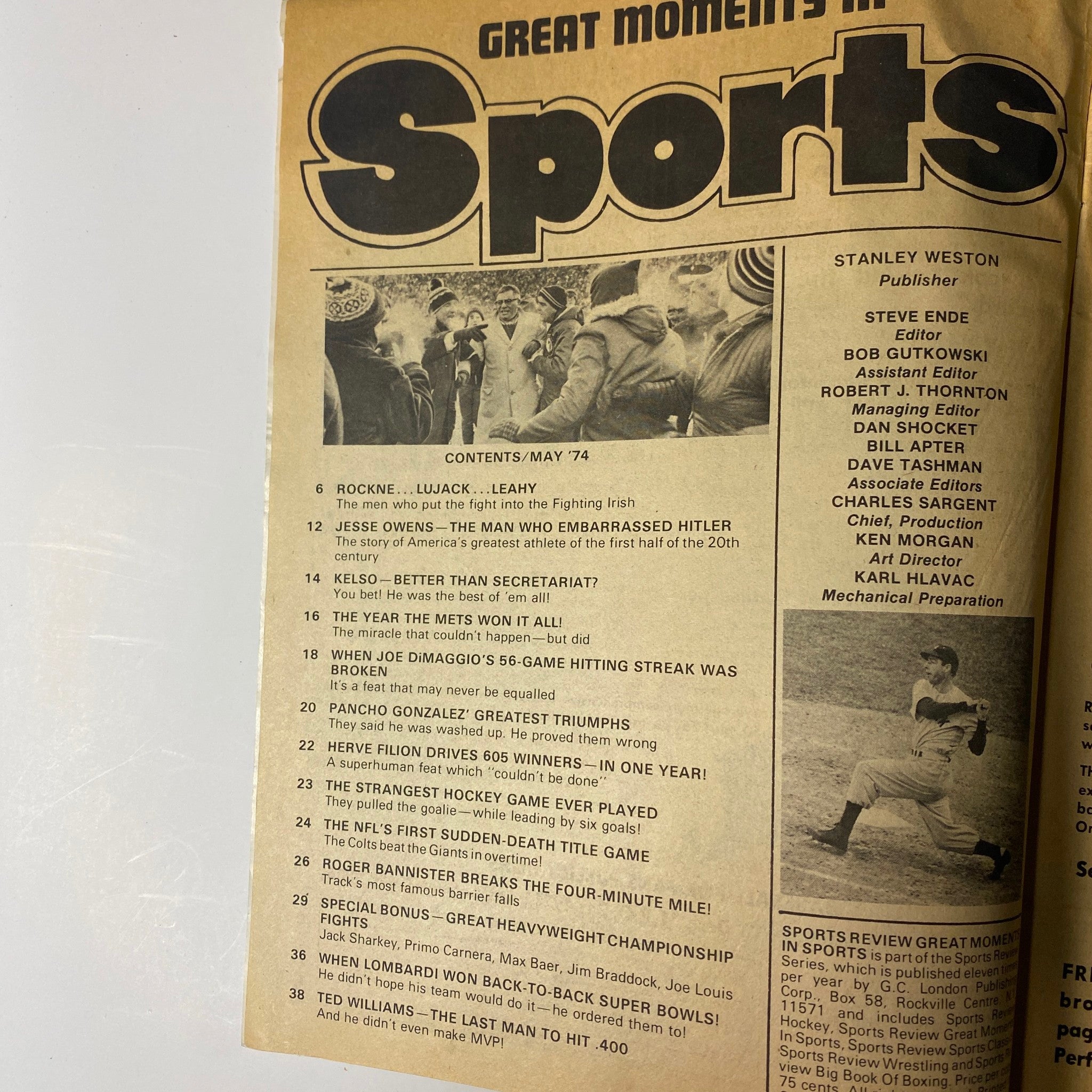 Sports Review Magazine May 1974 The Great Moments in Sports No Label