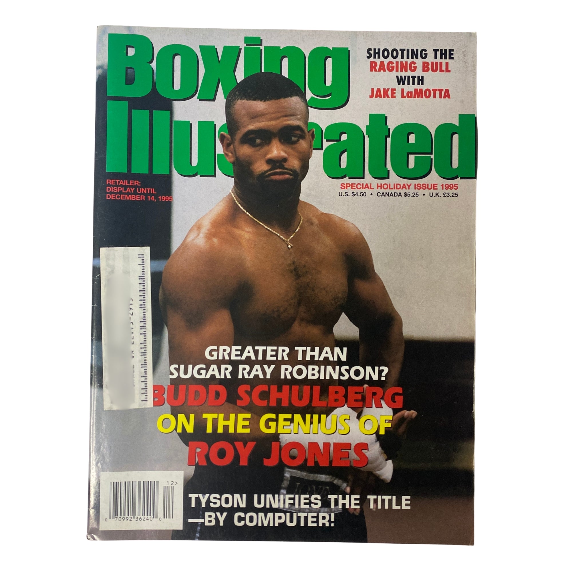 Cover of Boxing Illustrated Magazine Holiday Issue 1995 featuring Roy Jones Jr., highlighting articles on boxing legends and insights into the sport's history.