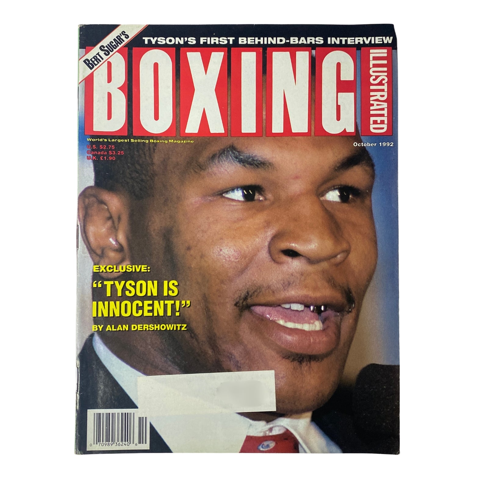 Boxing Illustrated Magazine October 1992 featuring Mike Tyson on the cover, showcasing an exclusive interview headline 'Tyson is Innocent.' This vintage sports magazine is essential for boxing collectors.