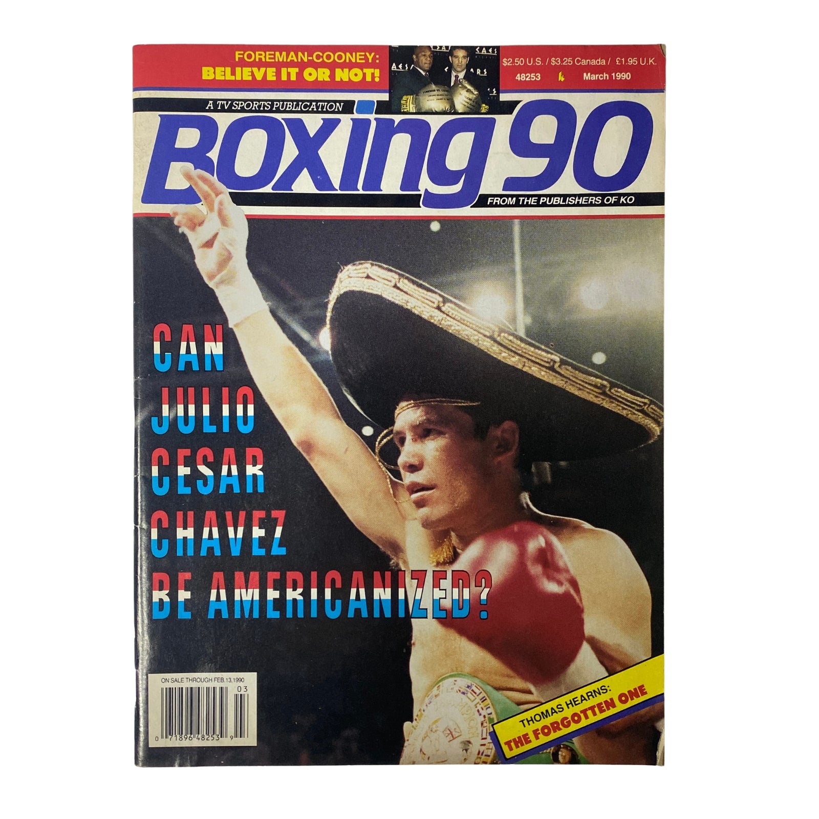 Boxing 90 Magazine March 1990 featuring Julio Cesar Chavez on the cover, highlighting the question 'Can Julio Cesar Chavez Be Americanized?' with a vibrant design.