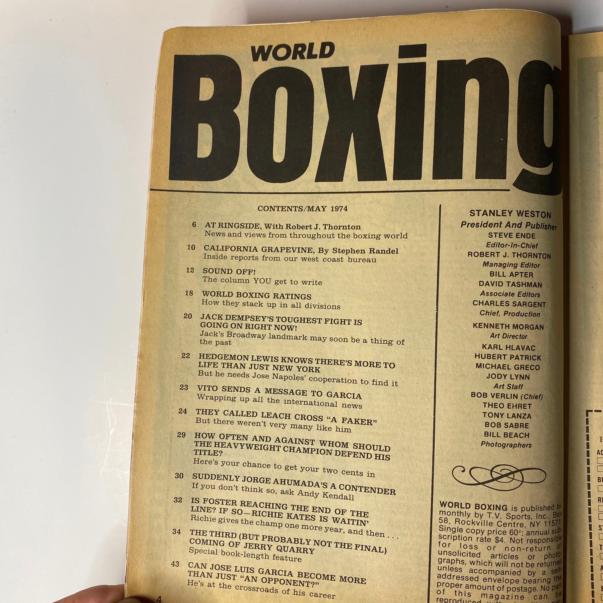 World Boxing Magazine May 1974 Jerry Quarry, Jack Dempsey No Label