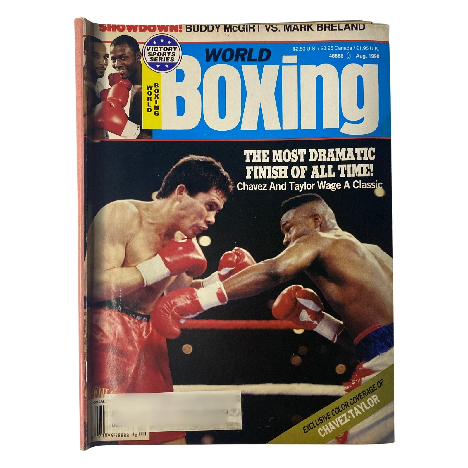 World Boxing Magazine August 1990 cover featuring Julio César Chávez vs. Meldrick Taylor, highlighting the dramatic finish of their classic fight.