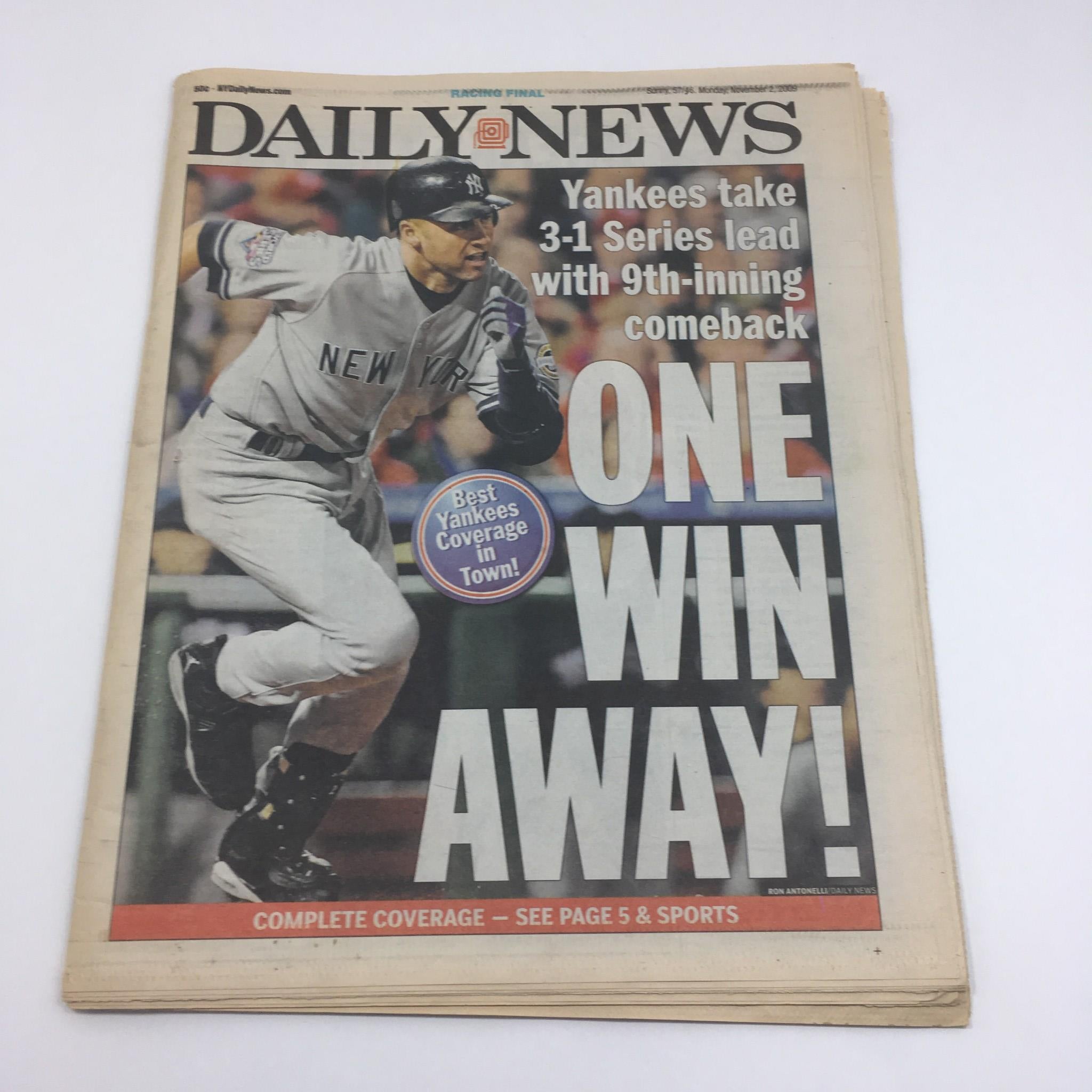 NY Daily News:11/2/09,Yanks Take 3-1 Series Lead w/ 9th Inning Comeback