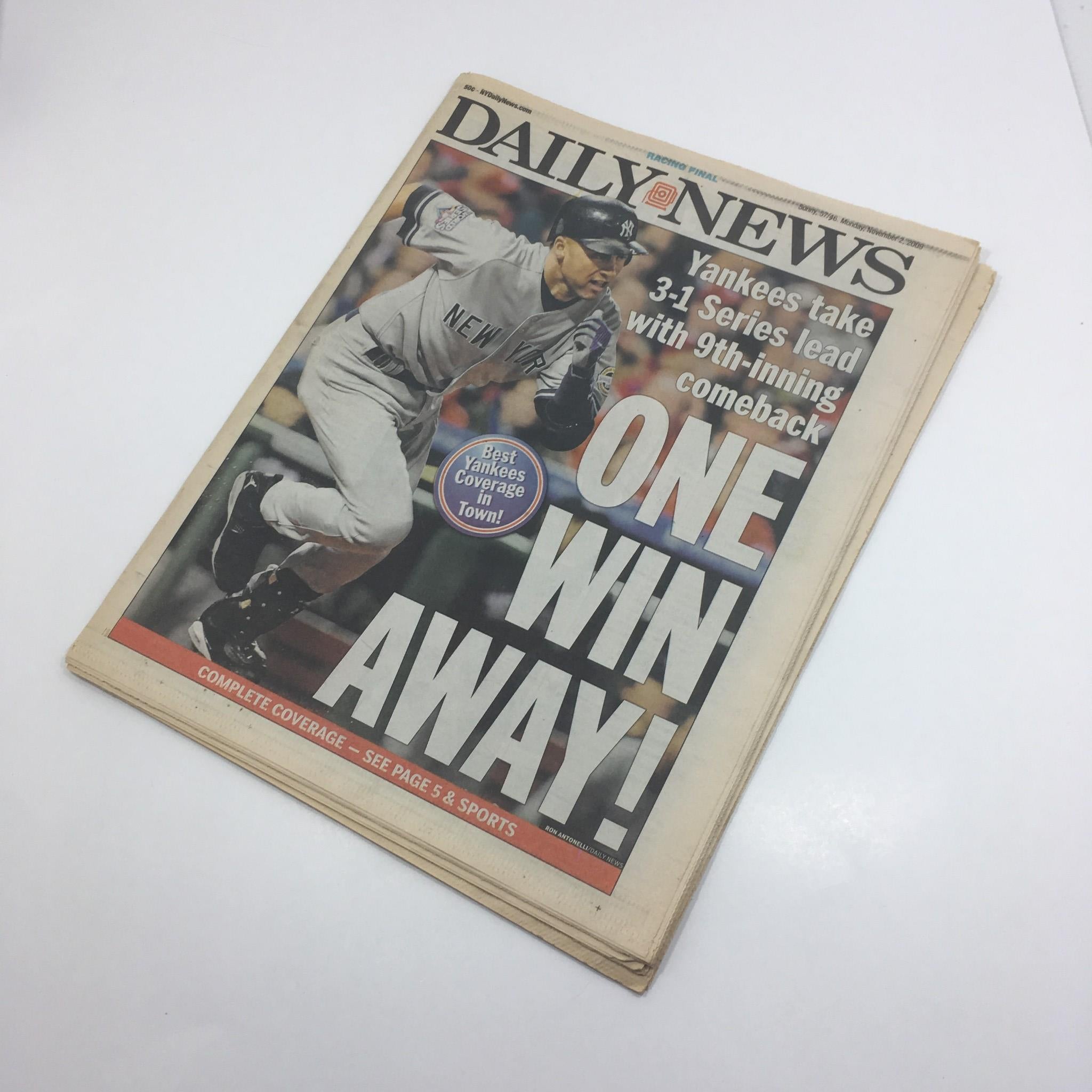 NY Daily News:11/2/09,Yanks Take 3-1 Series Lead w/ 9th Inning Comeback