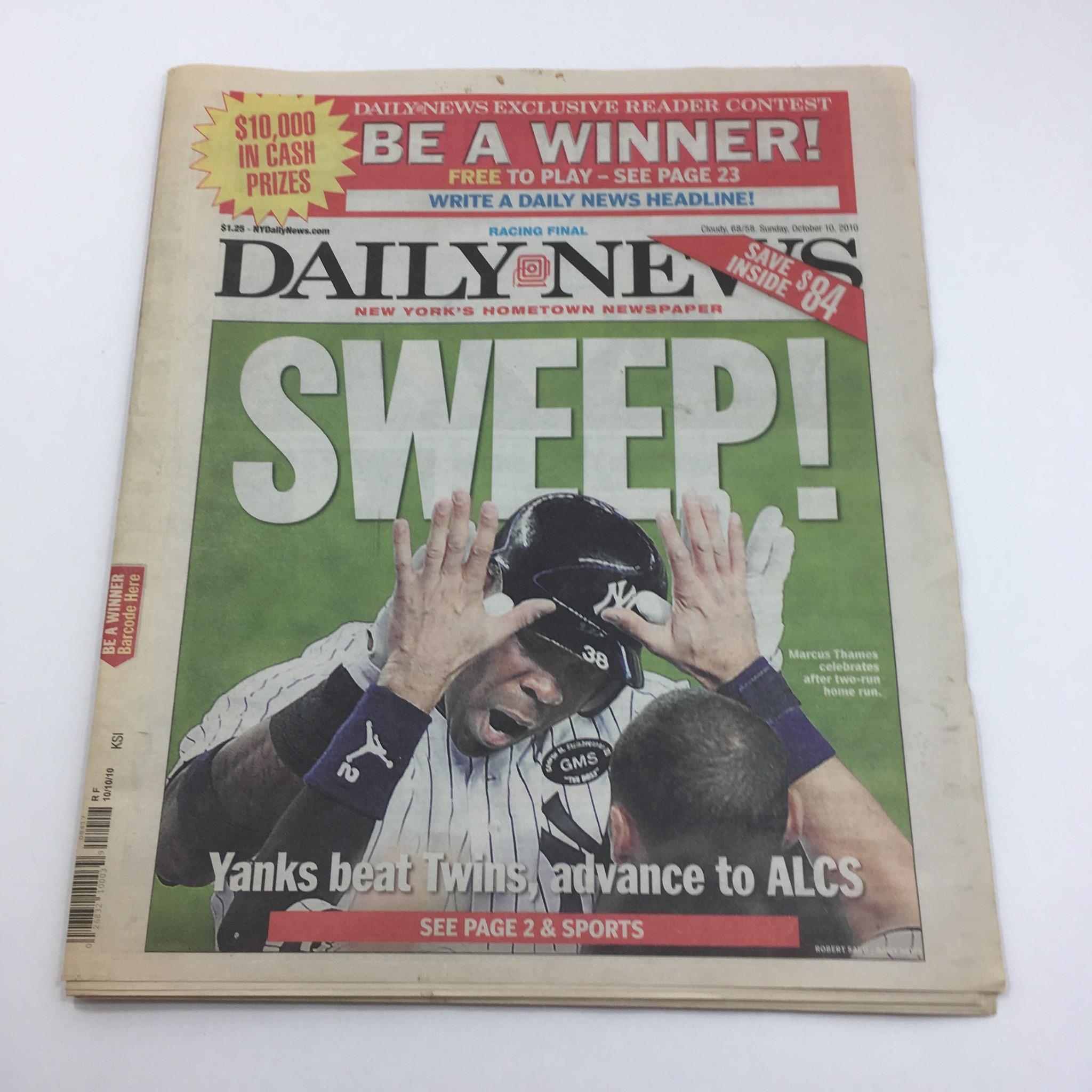 New York Daily News: Oct 10 2010, Sweep! Yanks Beat Twins, Advance to ALCS