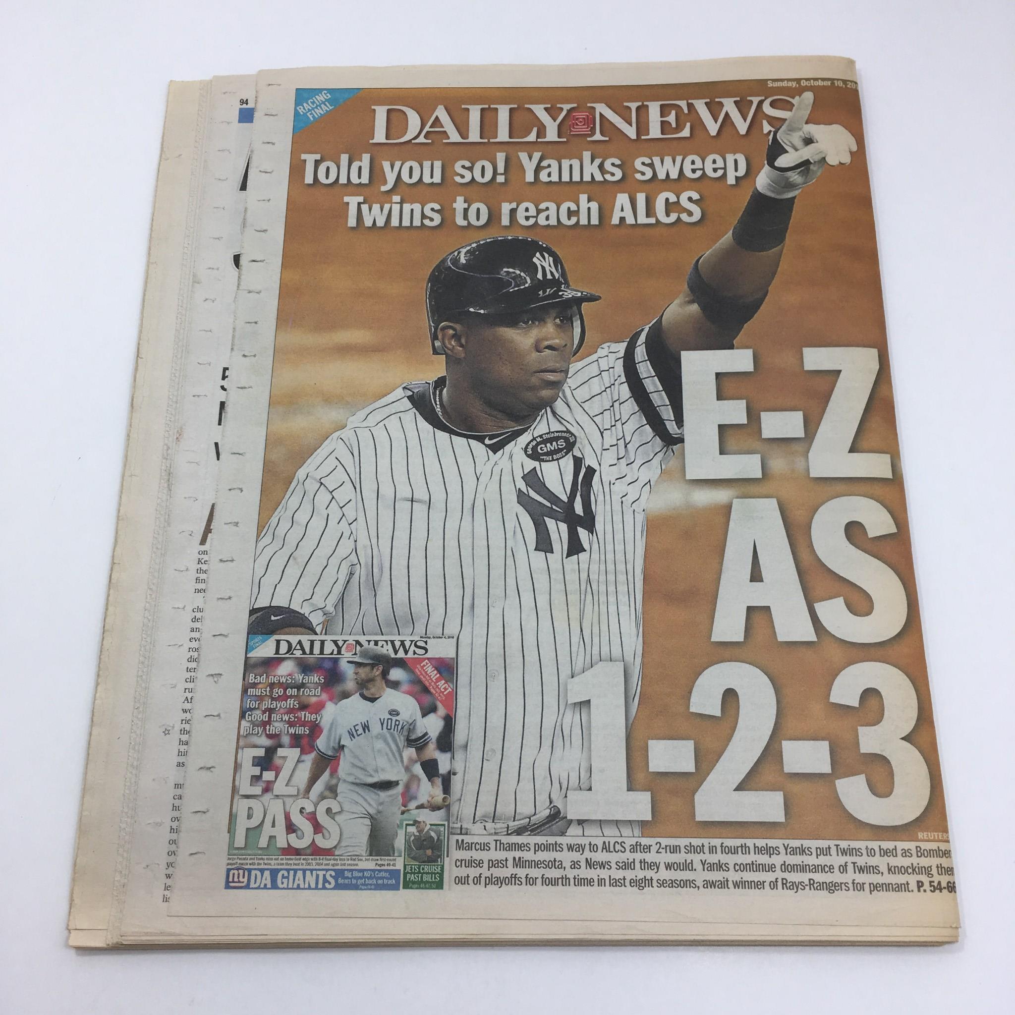 New York Daily News: Oct 10 2010, Sweep! Yanks Beat Twins, Advance to ALCS