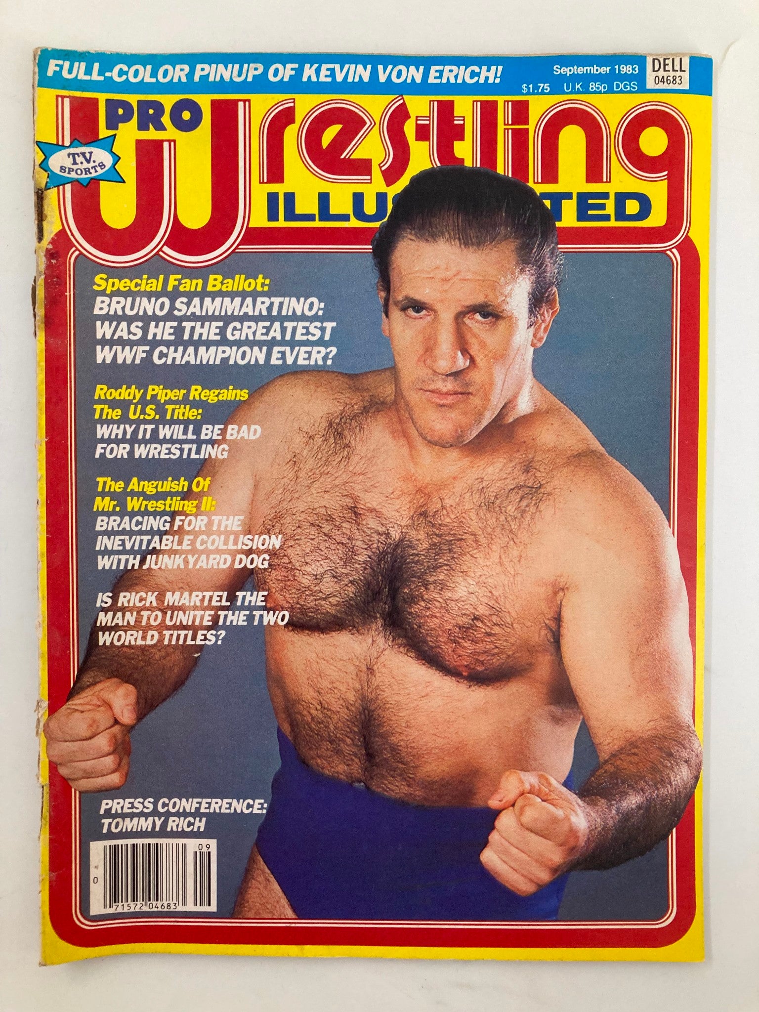 Cover of VTG Pro Wrestling Illustrated Magazine from September 1983 featuring Bruno Sammartino, highlighting the question of his greatness as a WWF champion.