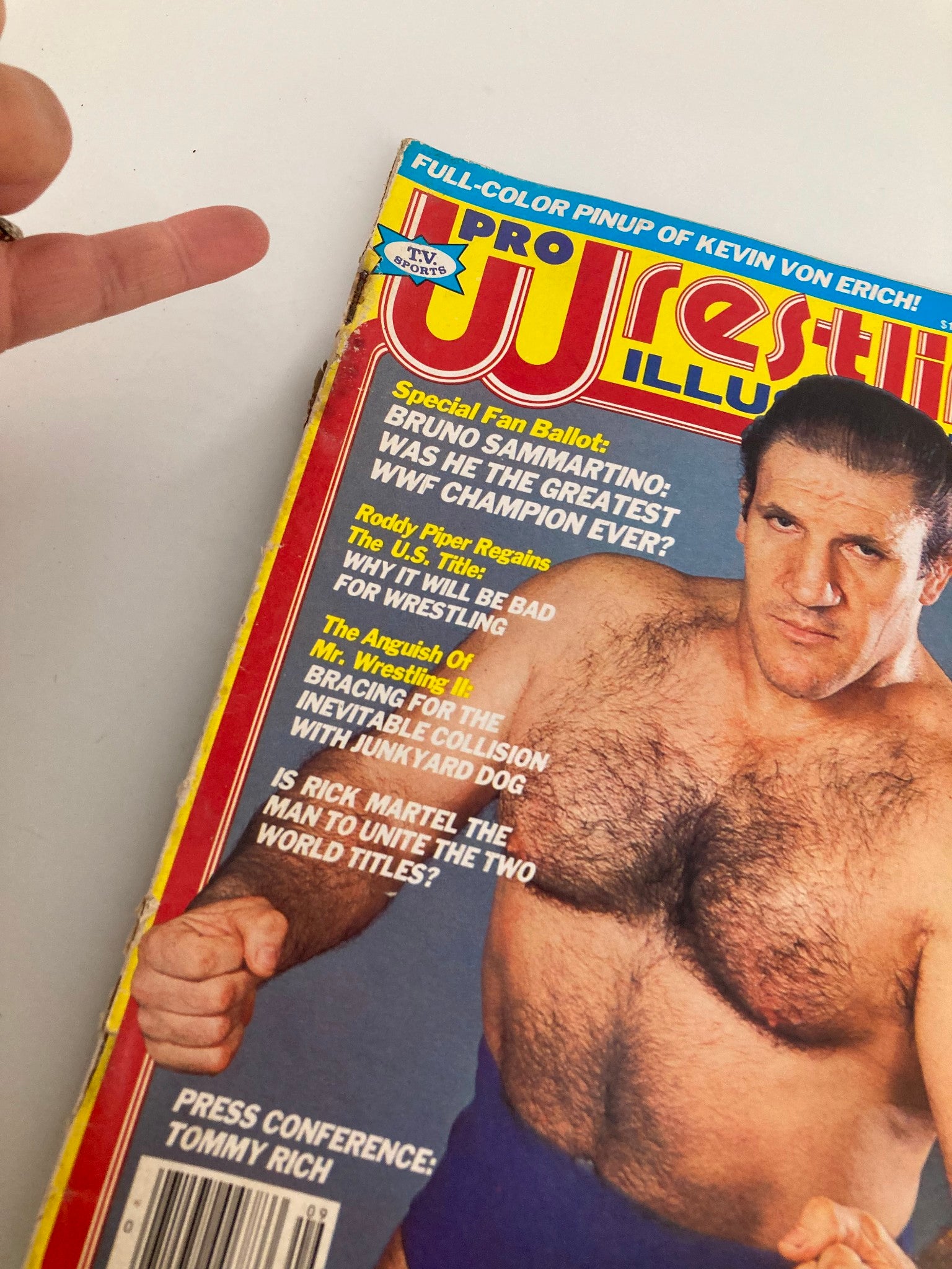 Close-up of the cover of VTG Pro Wrestling Illustrated Magazine September 1983 with details on articles featuring Bruno Sammartino, Roddy Piper, and more.