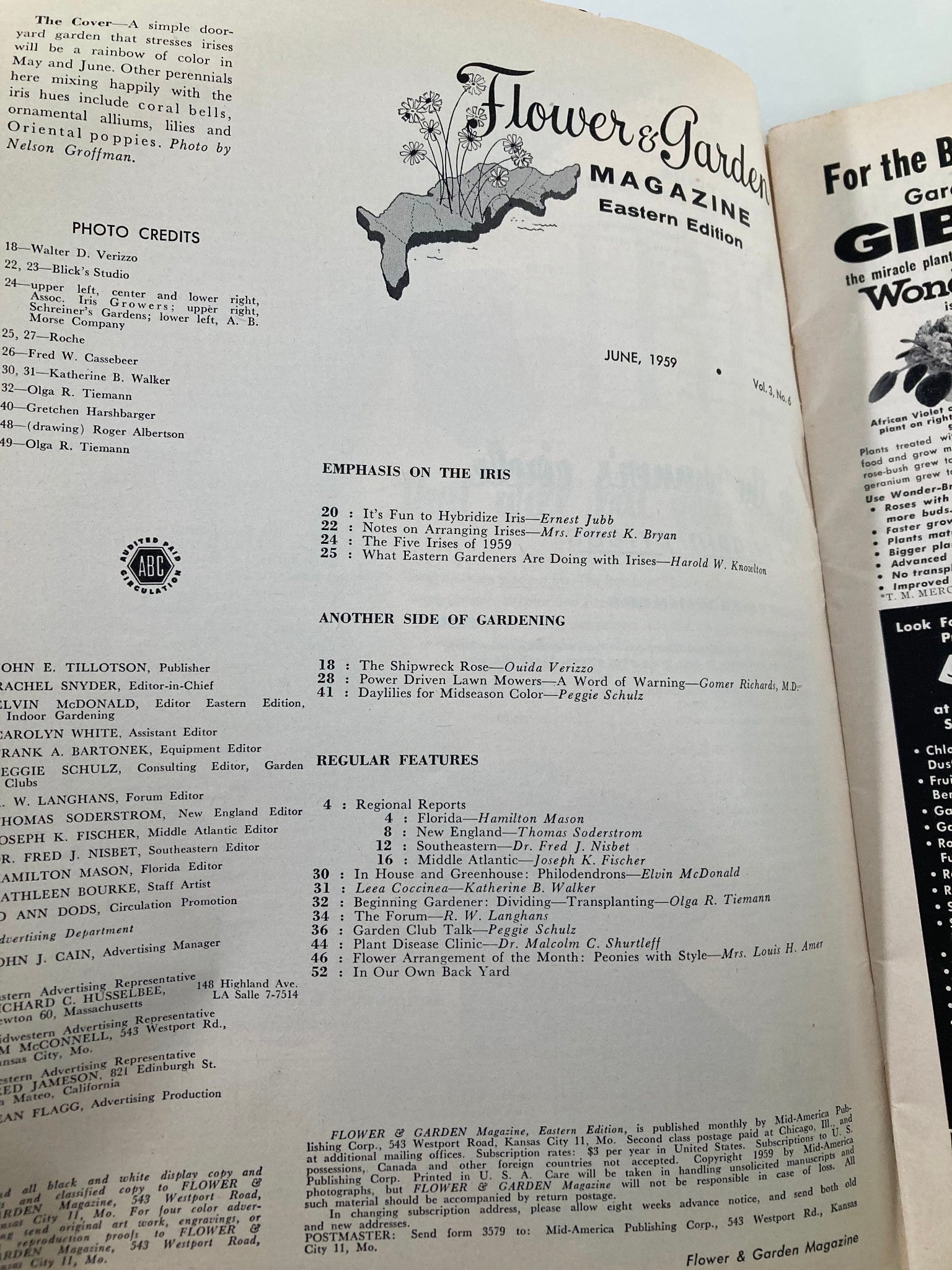 VTG Flower and Garden Magazine June 1959 It's Fun To Hybridize Iris