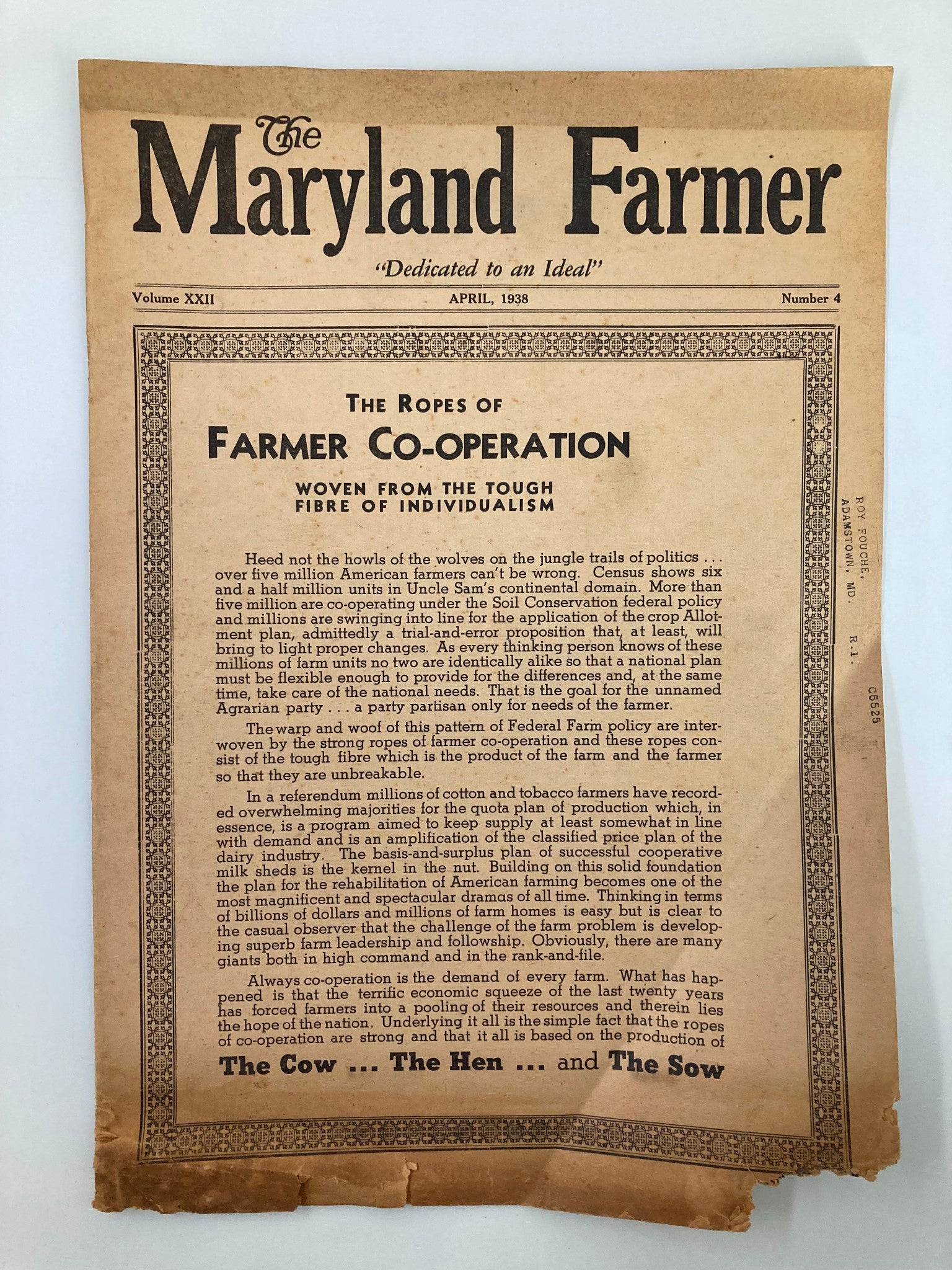 VTG The Maryland Farmer Magazine April 1938 The Ropes of Farmer Co-Operation